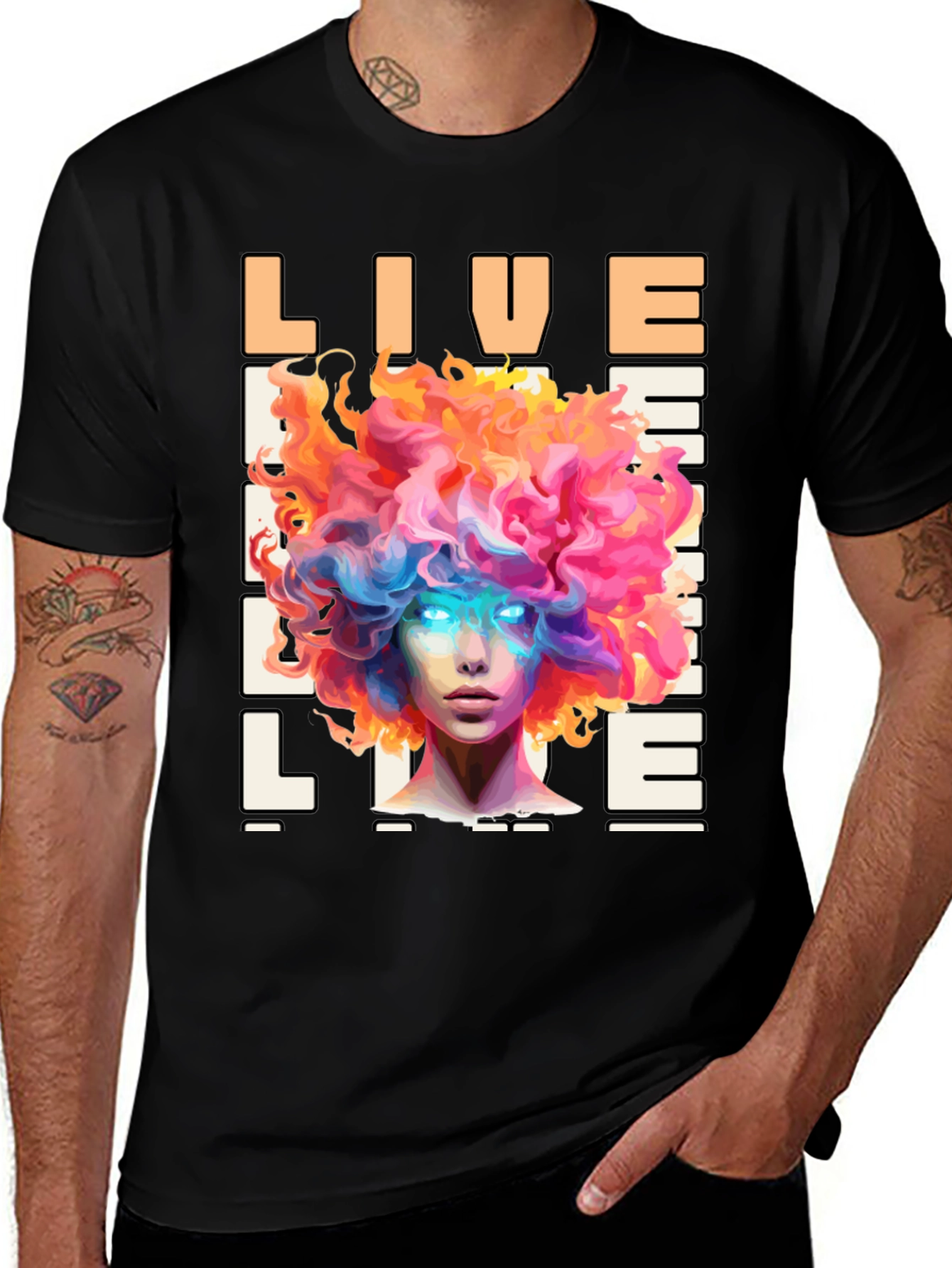 Variant 10 of Live Life Graphic Print Black T-Shirt