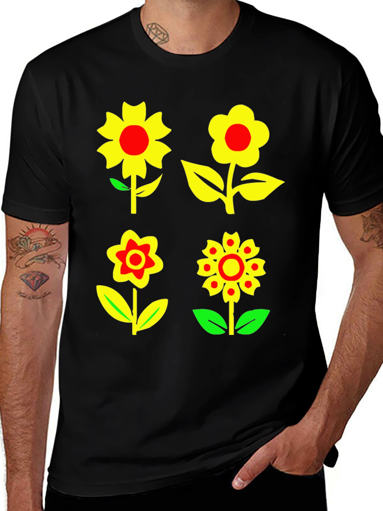 Variant 14 of Floral Print T-Shirt - Funky Flower Power Tee