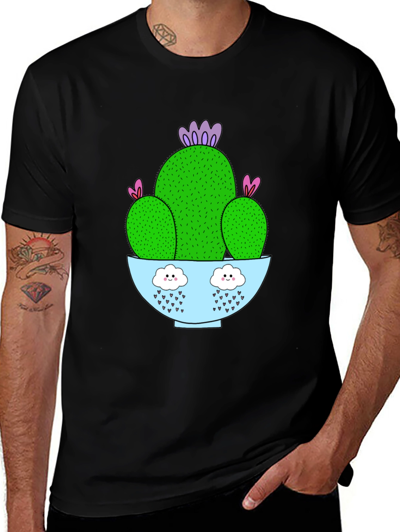 Cactus Graphic Tee - Black Cotton T-Shirt