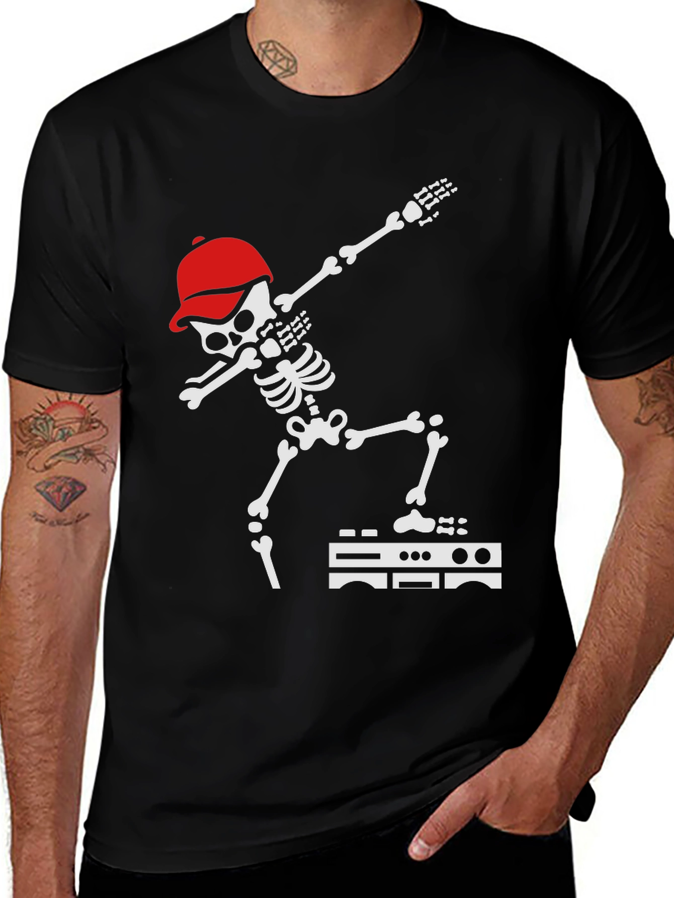 Variant 16 of Dabbing Skeleton DJ Graphic Tee - Black Cotton T-Shirt