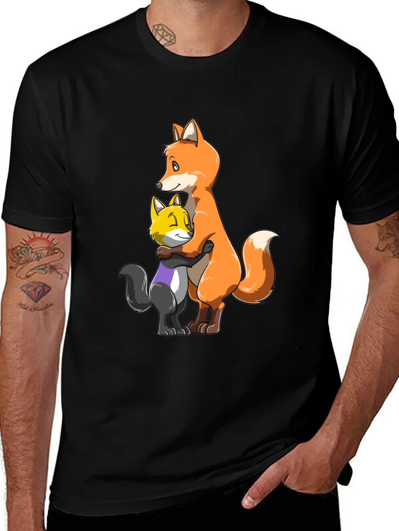 Variant 16 of Fox Hug T-Shirt - Cute Cartoon Animal Graphic Tee