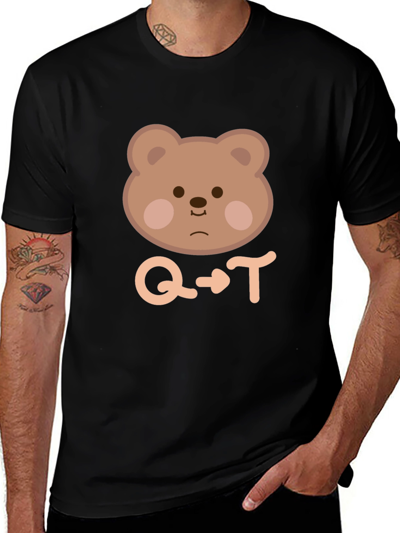 Variant 18 of Cute Bear Q to T Black T-Shirt