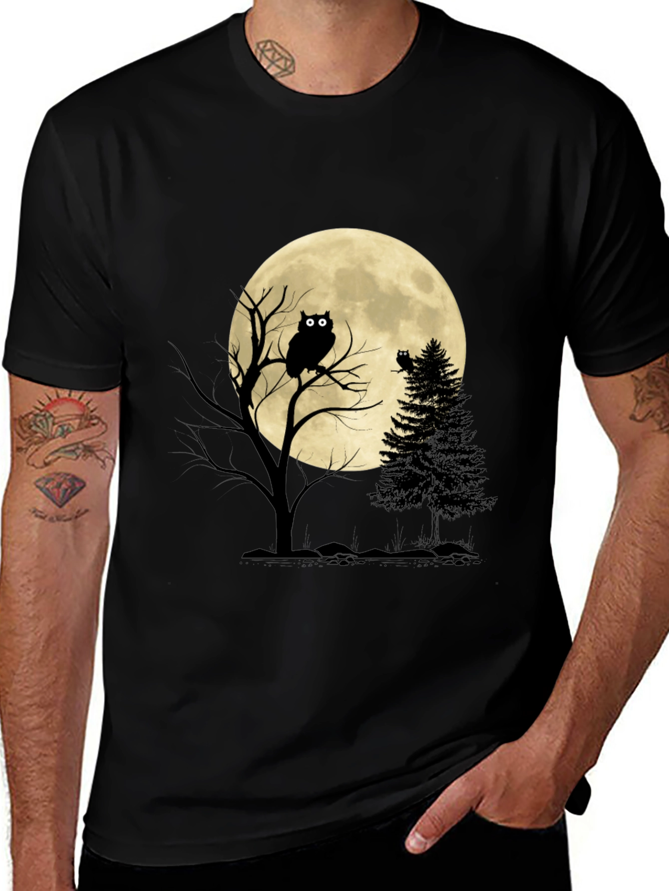 Variant 17 of Owl Moon Graphic Tee - Men's Black T-Shirt