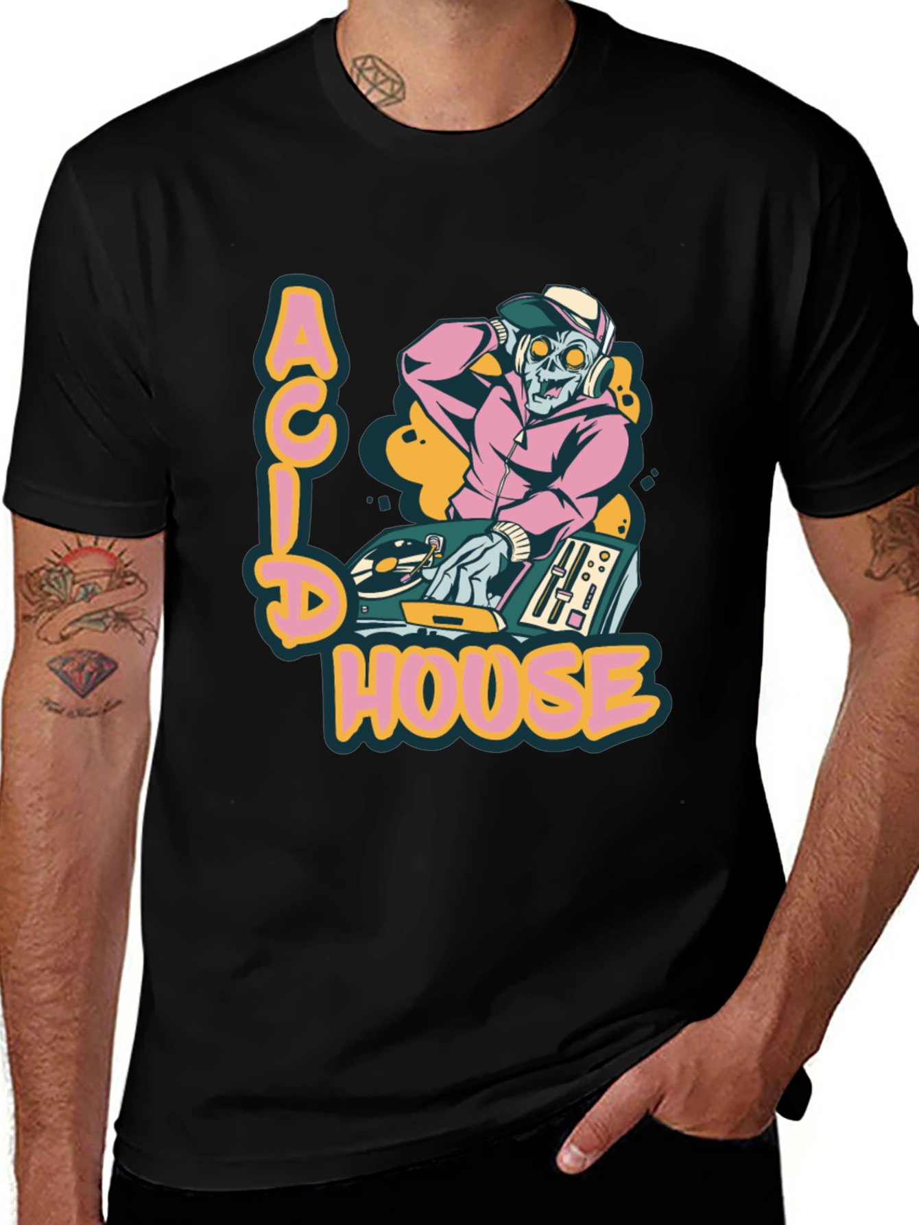 Acid House DJ Zombie Graphic Tee - Black