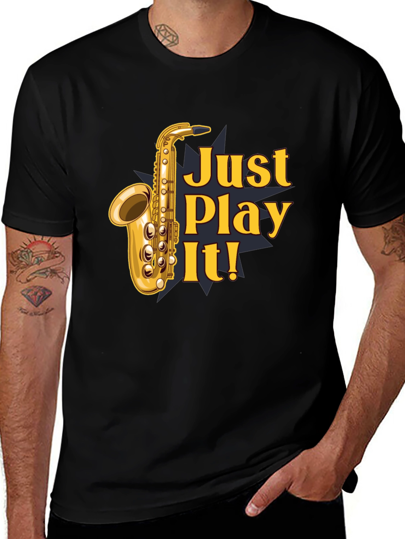 Variant 5 of Just Play It! Saxophone Graphic T-Shirt - Black