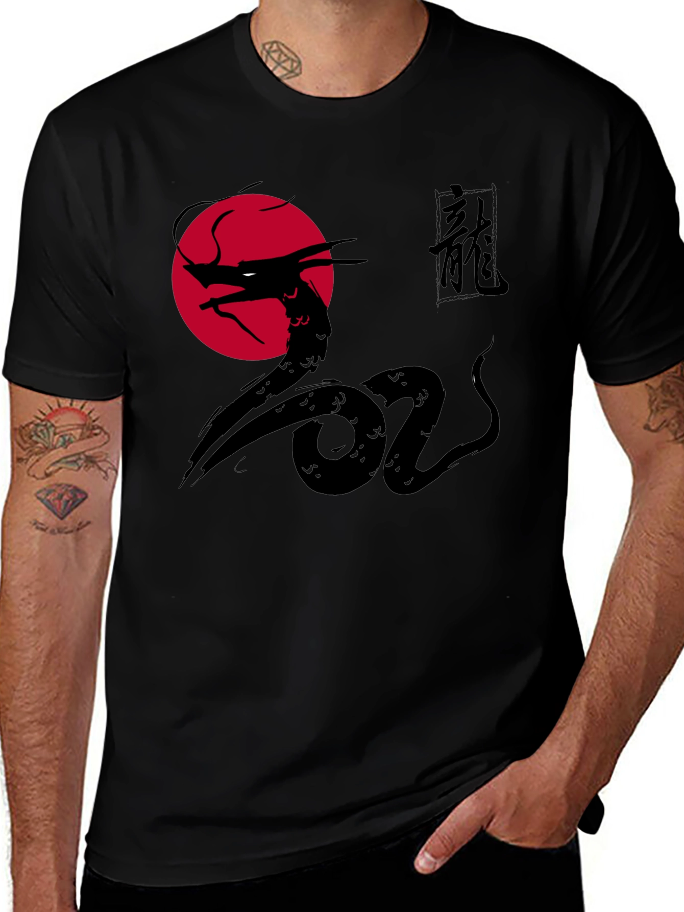 Variant 23 of Dragon Graphic Print Black Tee
