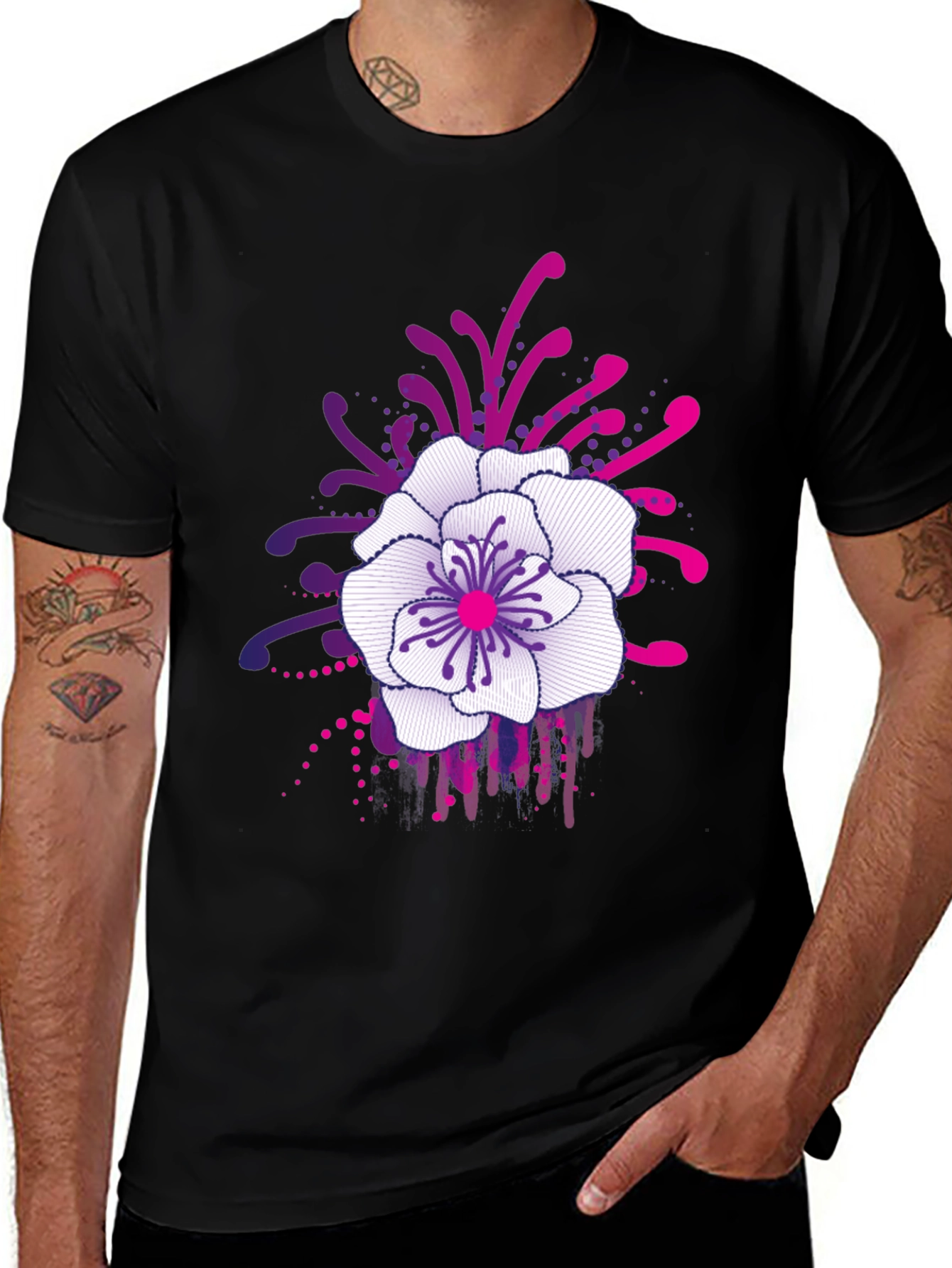 Variant 14 of Floral Graphic Print Black T-Shirt
