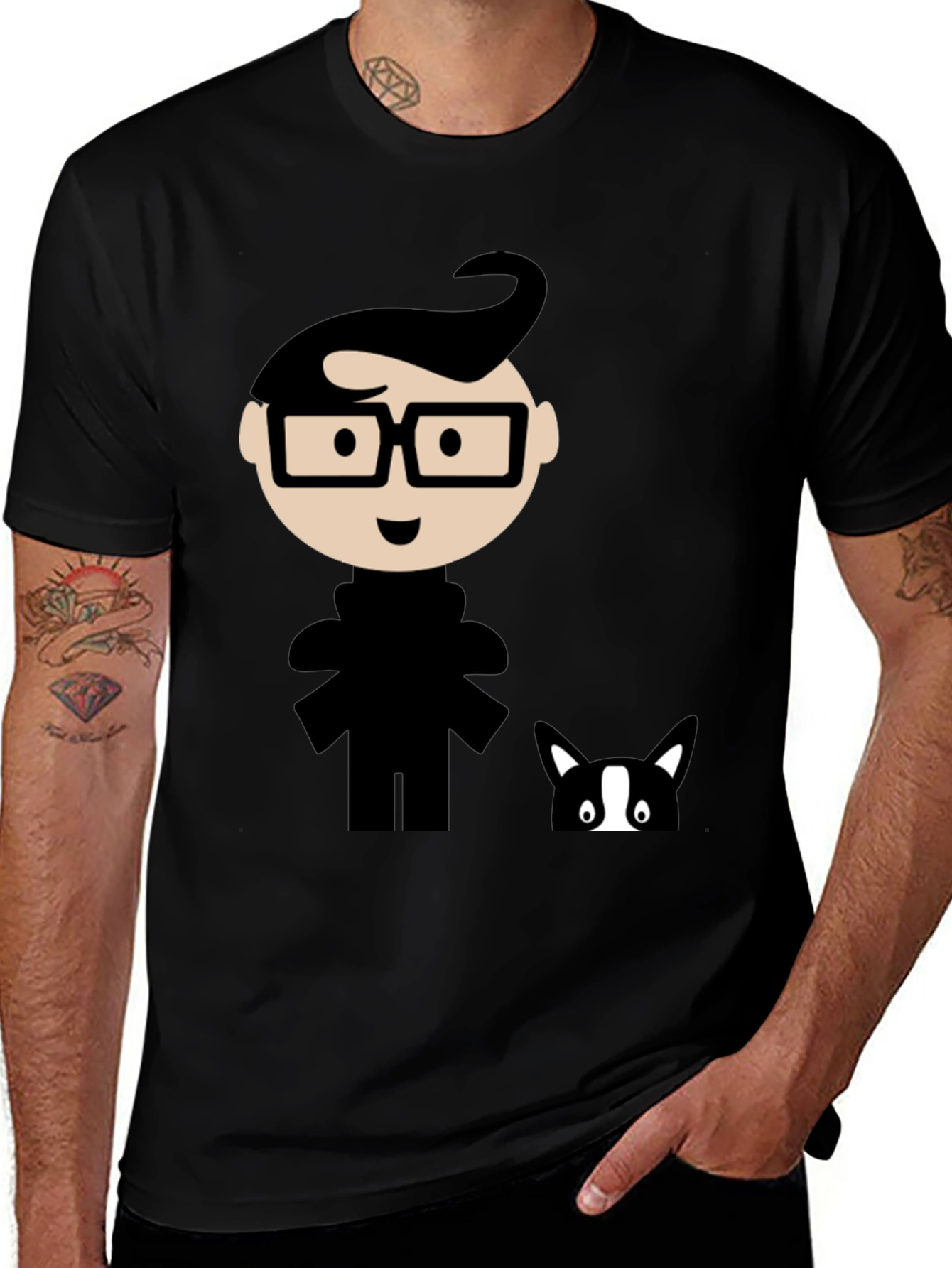 Variant 3 of Geeky Cartoon Graphic T-Shirt - Black