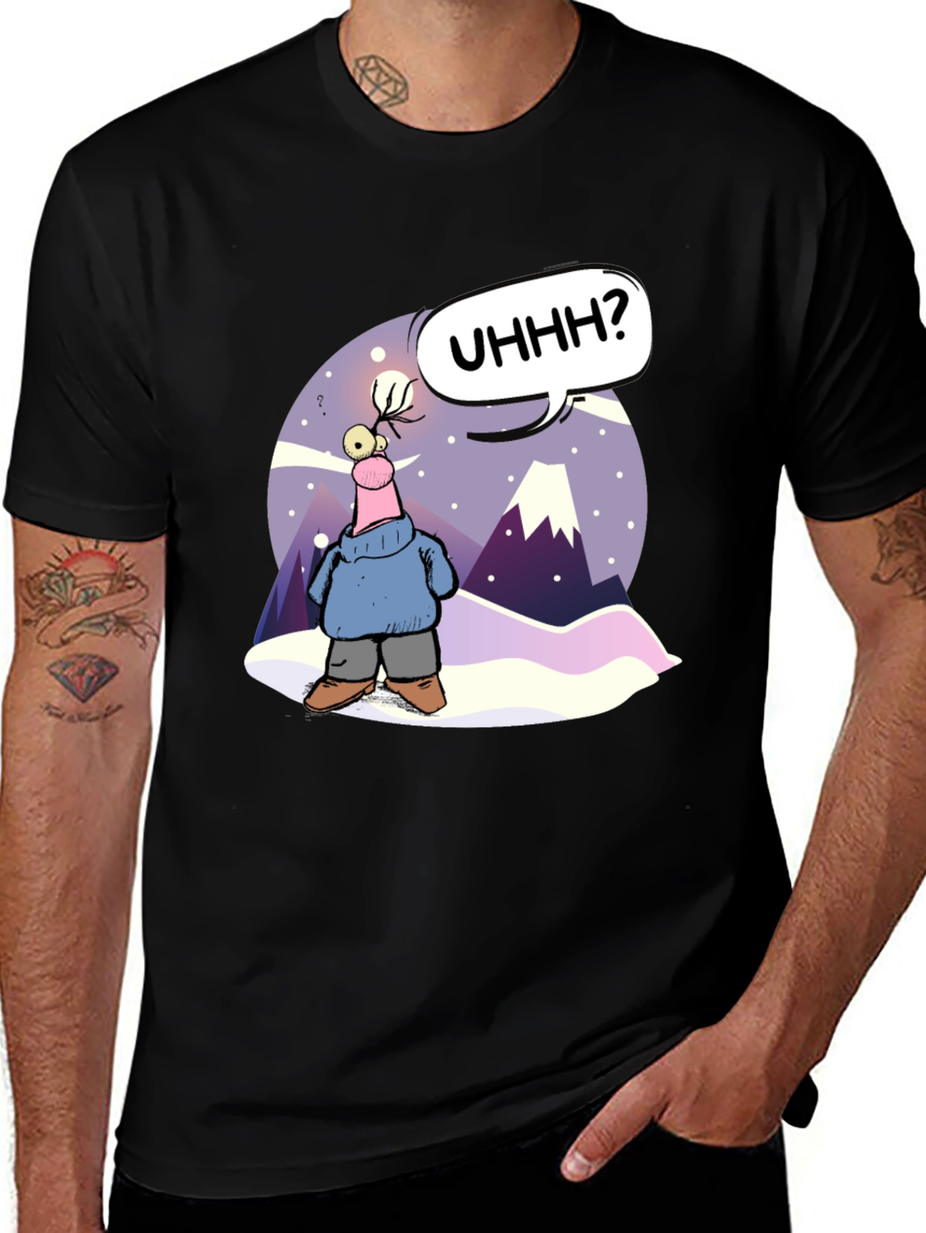 Variant 16 of Cartoon Character Black T-Shirt - UHHH? Design