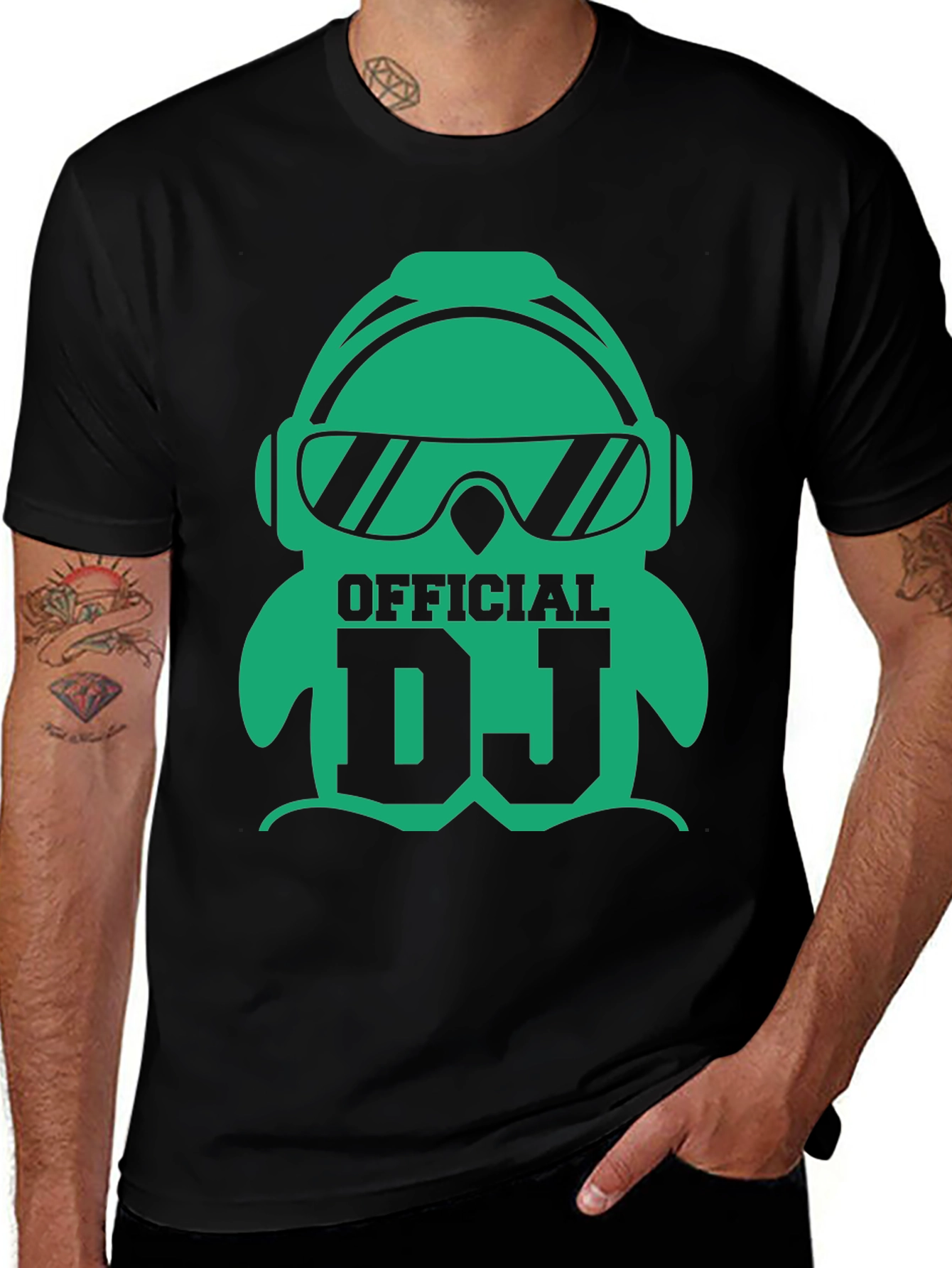 Official DJ Penguin Graphic Tee - Black Cotton T-Shirt
