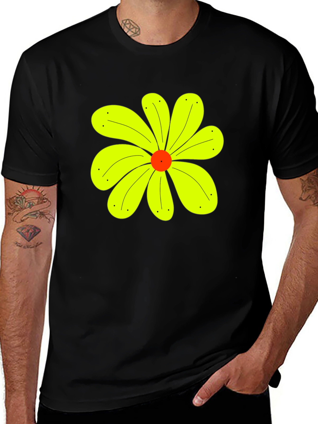Variant 28 of Black T-Shirt with Yellow Flower Graphic