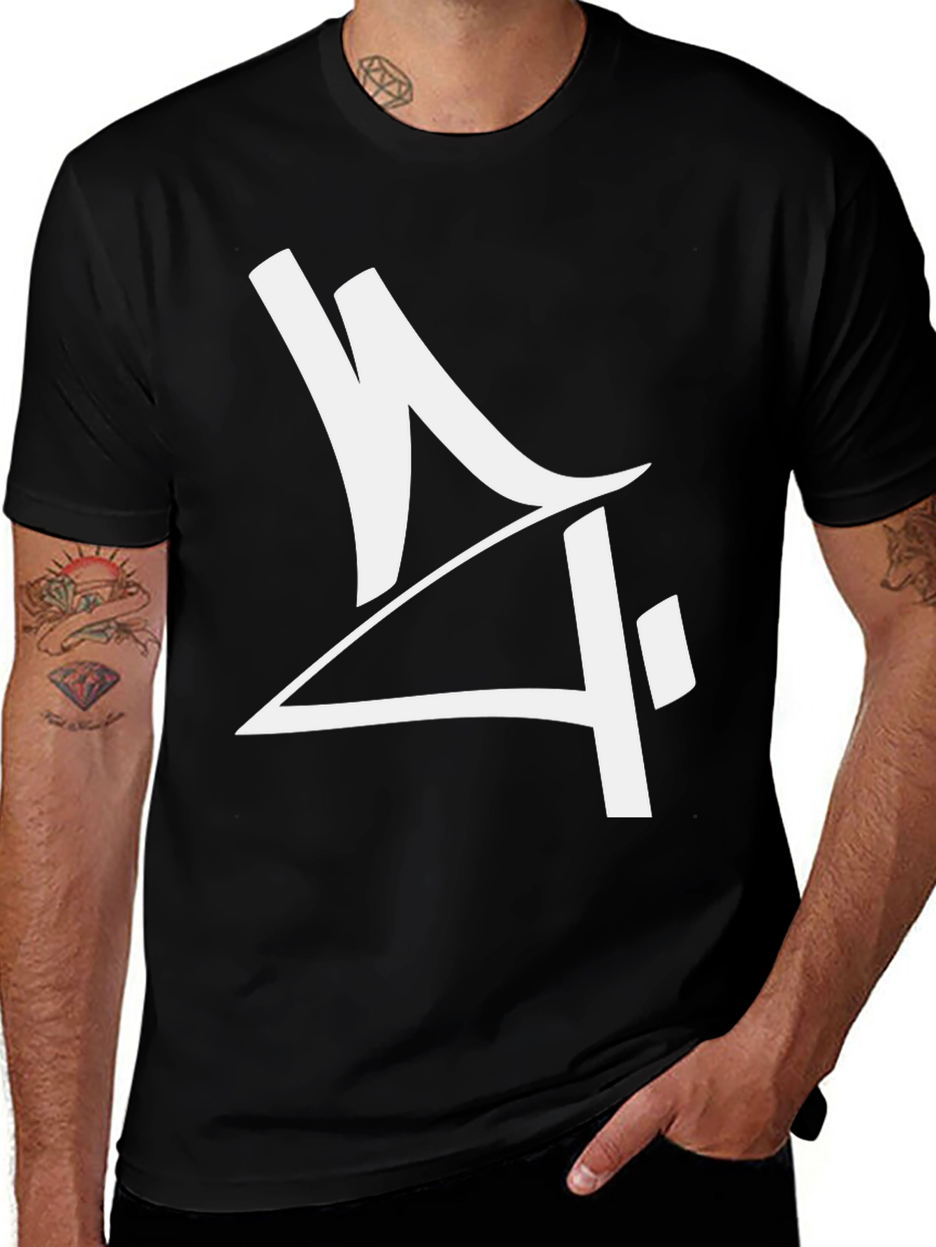 Men's Black Graphic Tee - Abstract White Design
