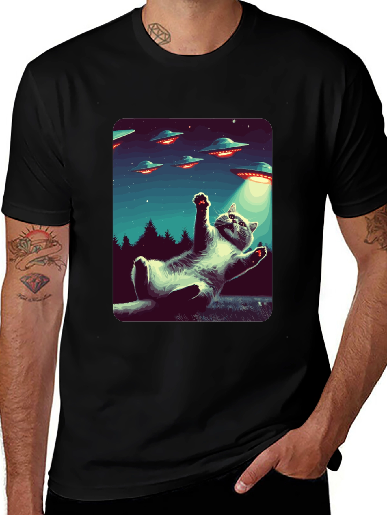 Variant 14 of Cat Abduction T-Shirt - UFO Alien Invasion Tee