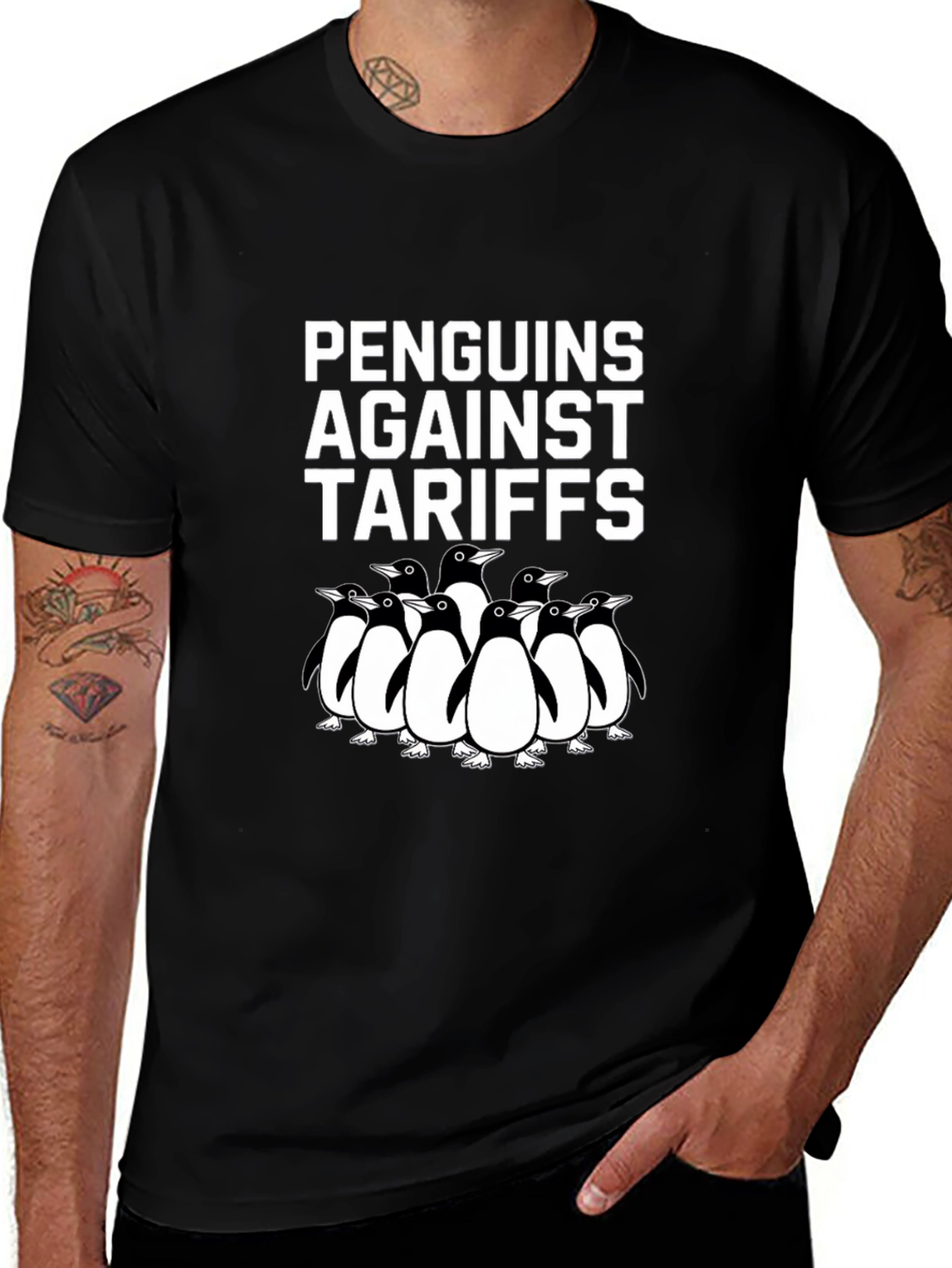 Variant 17 of Penguins Against Tariffs Graphic T-Shirt