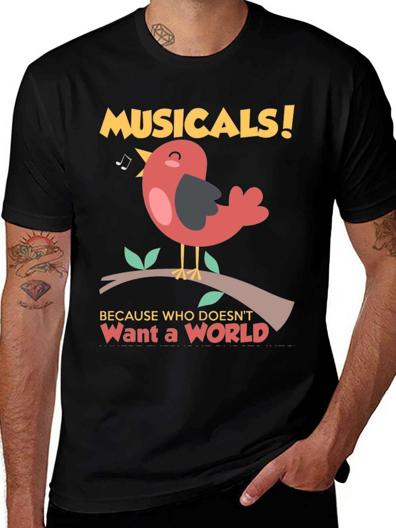 Variant 16 of Musical Bird T-Shirt -  'Want a World' Tee