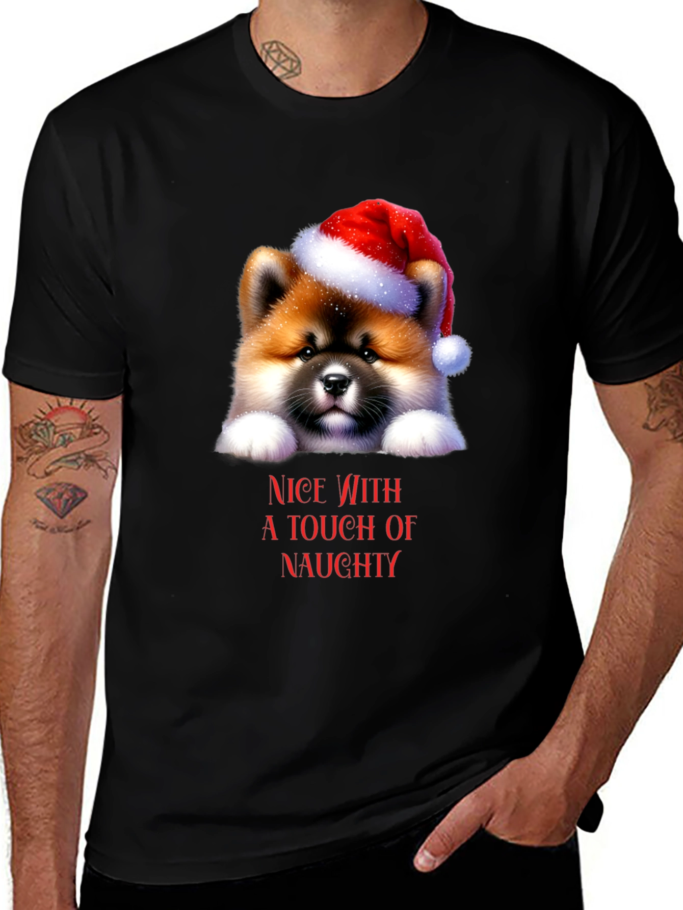 Variant 25 of Cute Dog in Santa Hat T-Shirt - Nice with Naughty