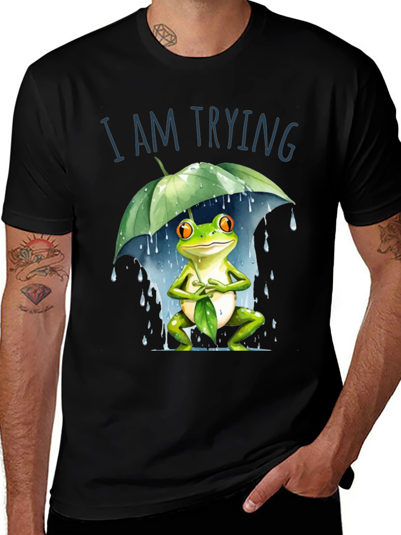 Variant 4 of Trying Frog T-Shirt - Funny Rainy Day Tee