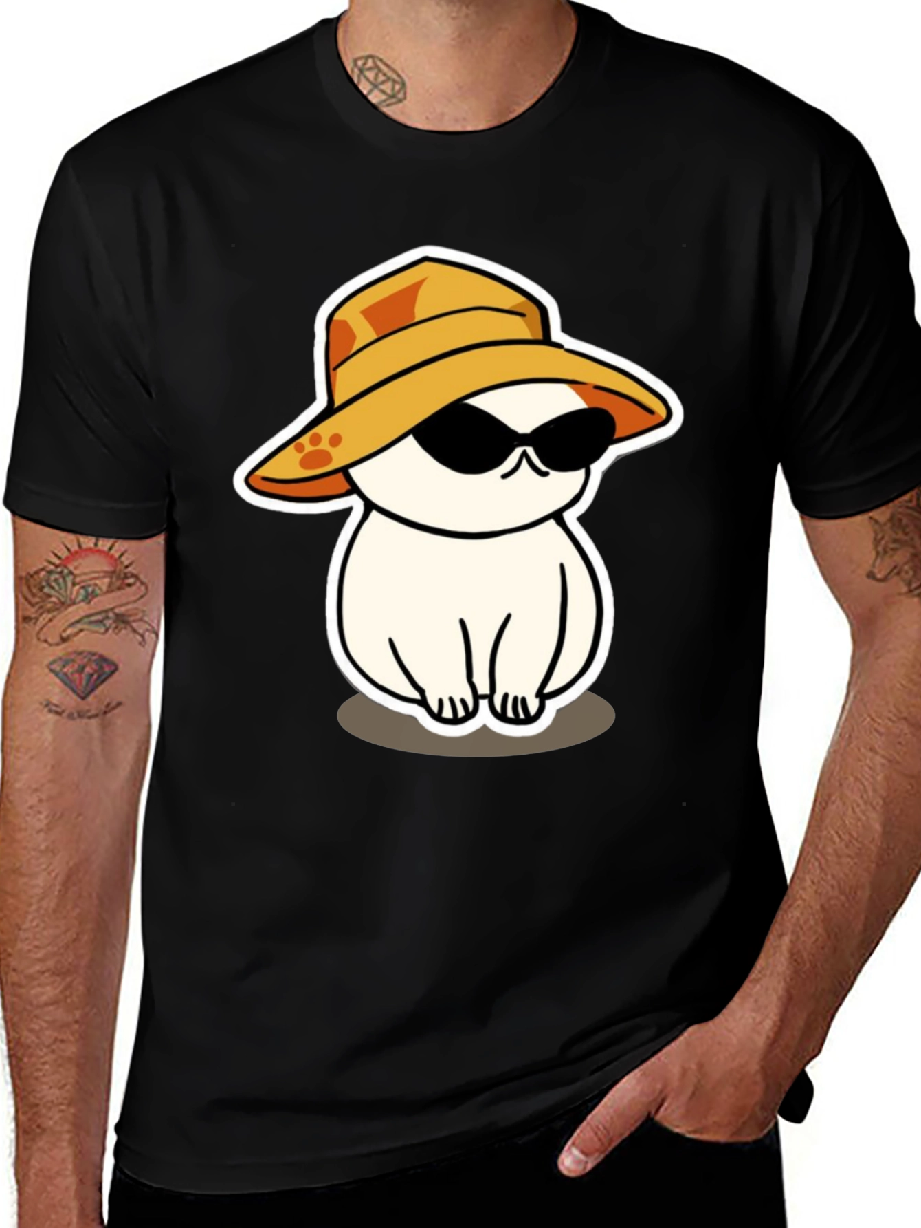 Variant 16 of Cool Cat in Hat Black T-Shirt