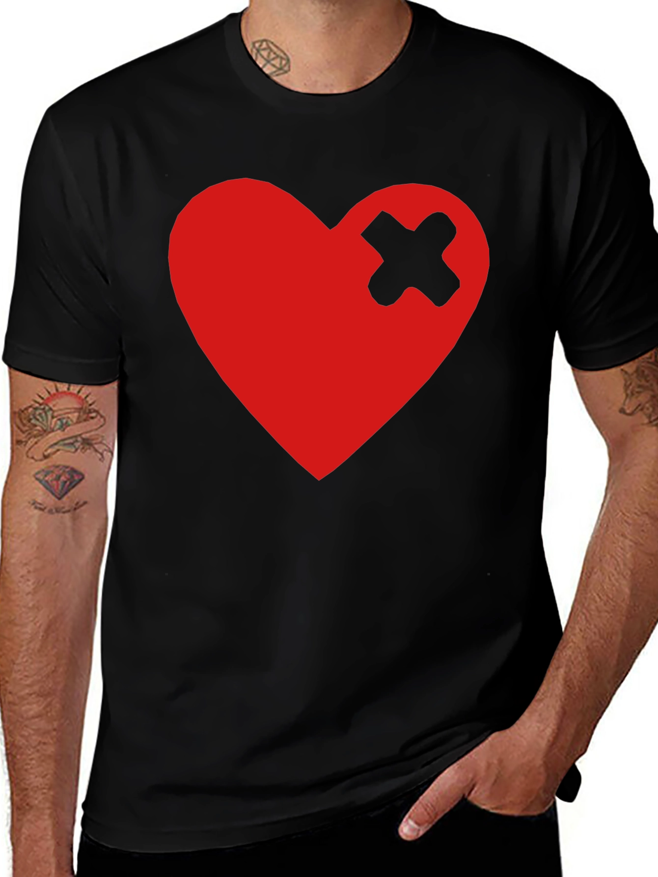 Variant 27 of Broken Heart Patch Black T-Shirt - Trendy Graphic Tee