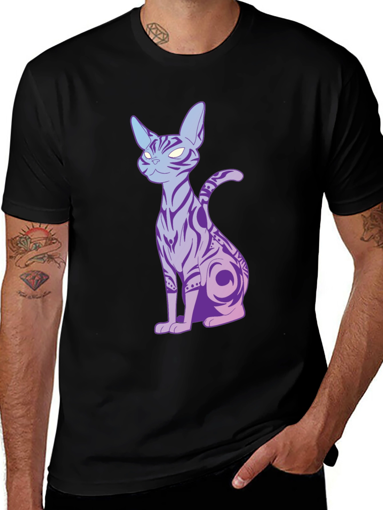 Mystic Cat Graphic Tee - Men's Black T-Shirt