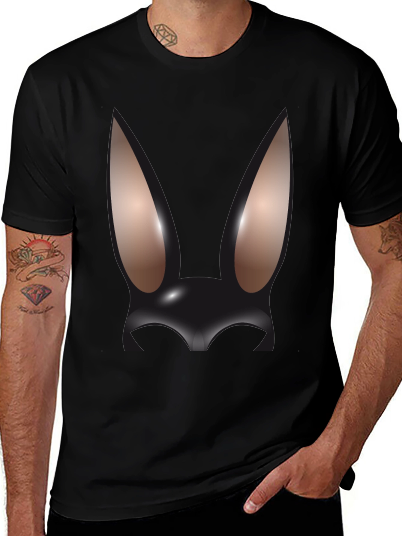 Variant 19 of Abstract Bunny Graphic Black T-Shirt