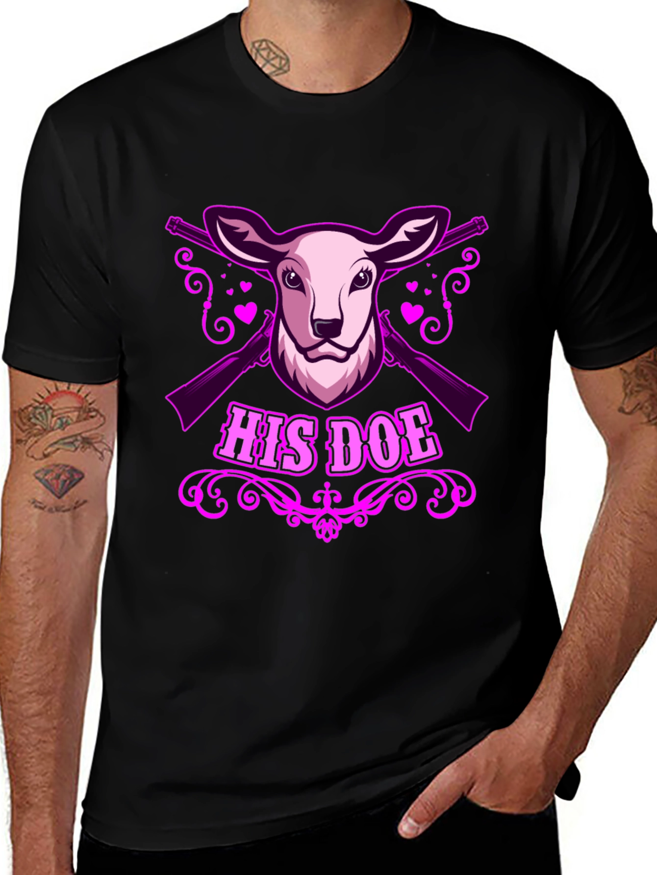 Black His Doe Graphic Tee - Hunting Couple Apparel main image