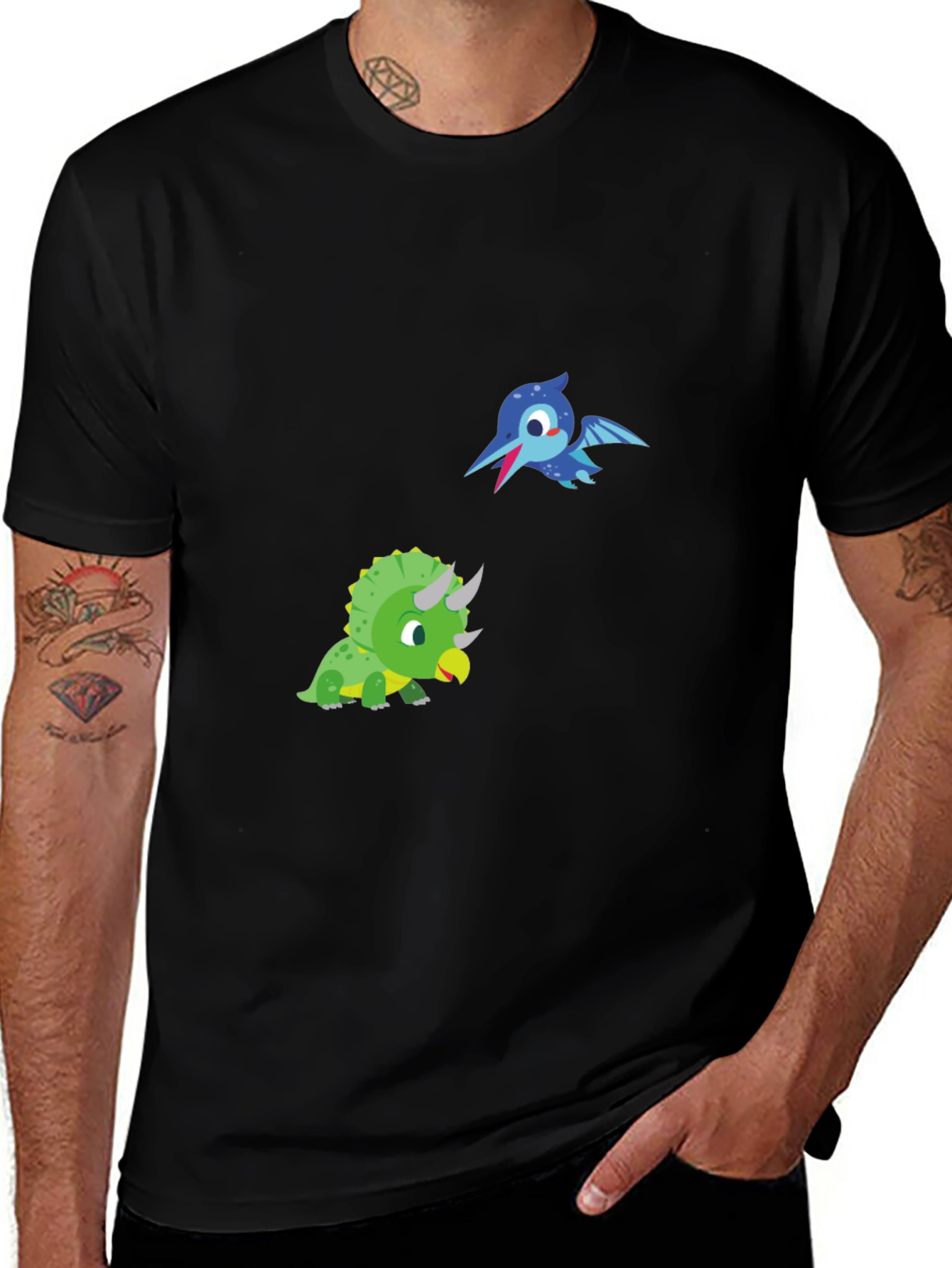 Variant 12 of Dino Pals Black Tee - Cartoon Dinosaur T-Shirt