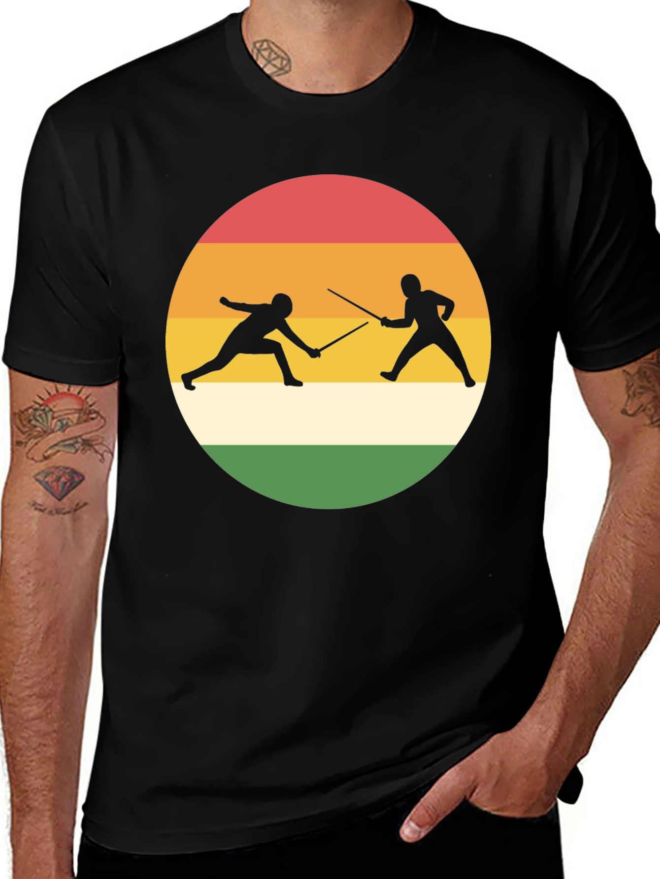Variant 9 of Fencing Silhouette T-Shirt Retro Style