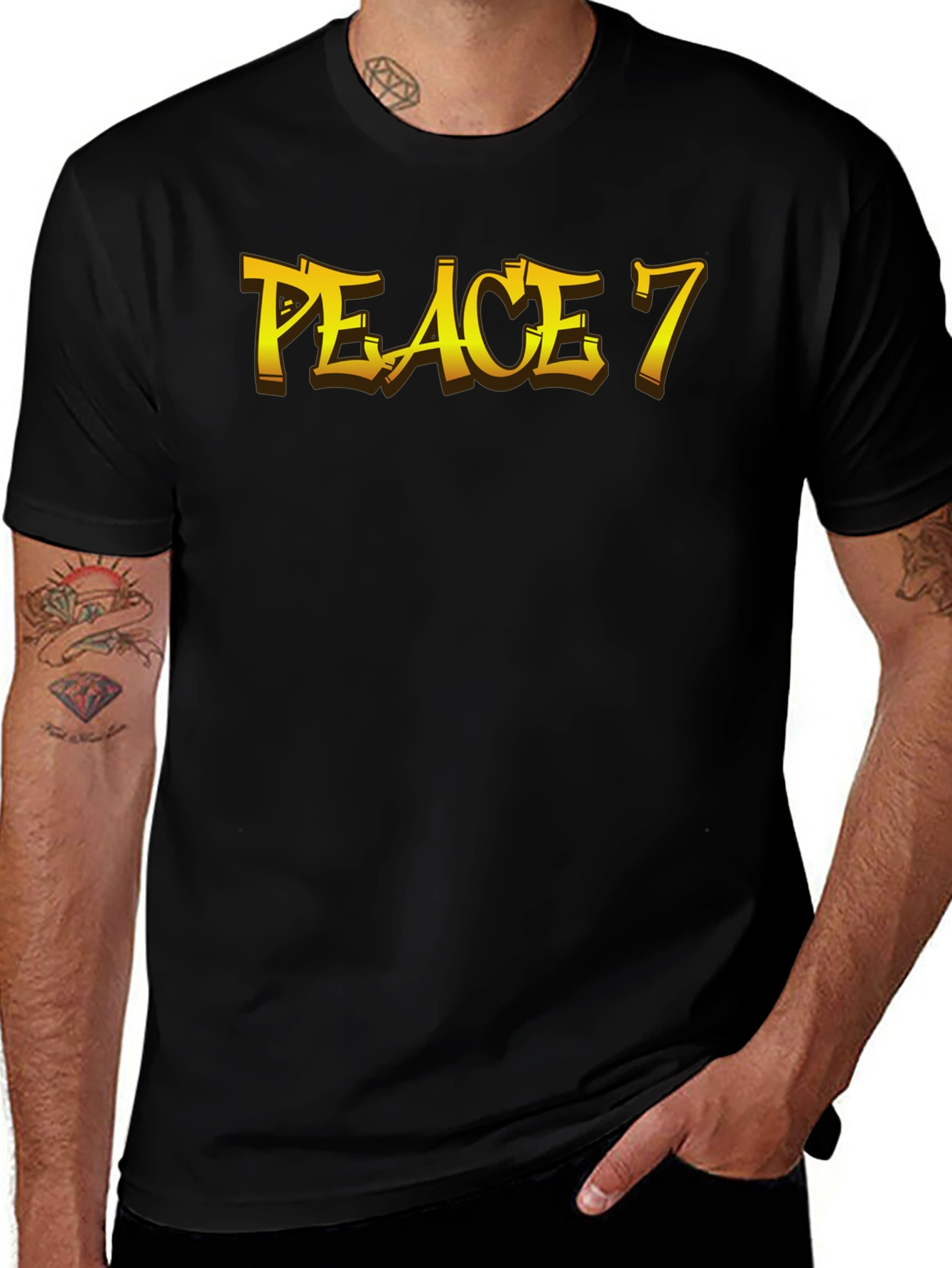 Variant 5 of Peace 7 Graphic Tee - Bold Gold Lettering