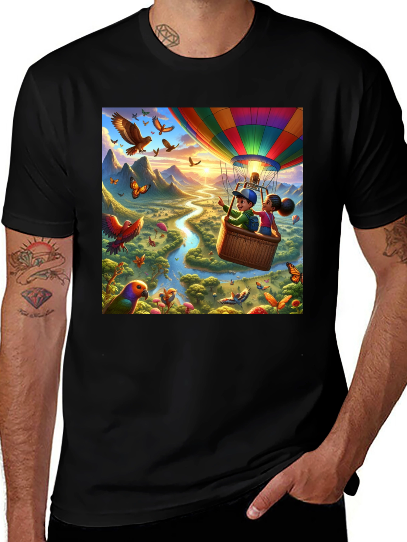 Variant 2 of Cartoon Hot Air Balloon River Adventure T-Shirt