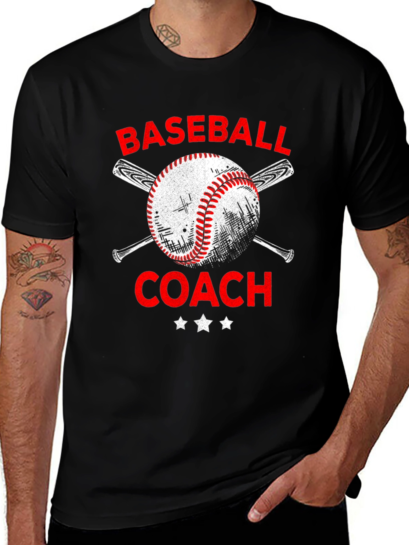 Variant 17 of Baseball Coach Graphic Tee - Red Print on Black