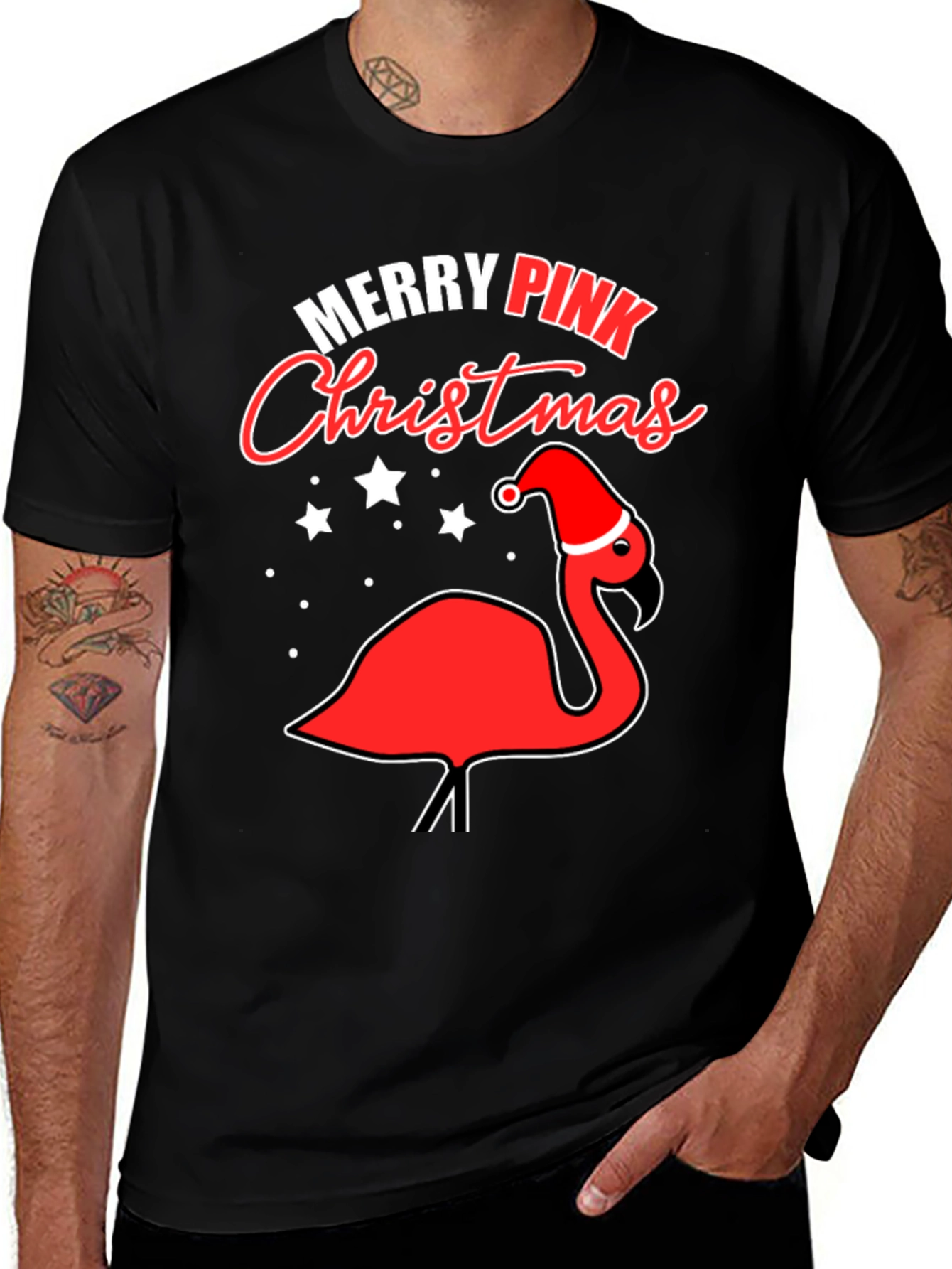 Merry Pink Christmas Flamingo T-Shirt