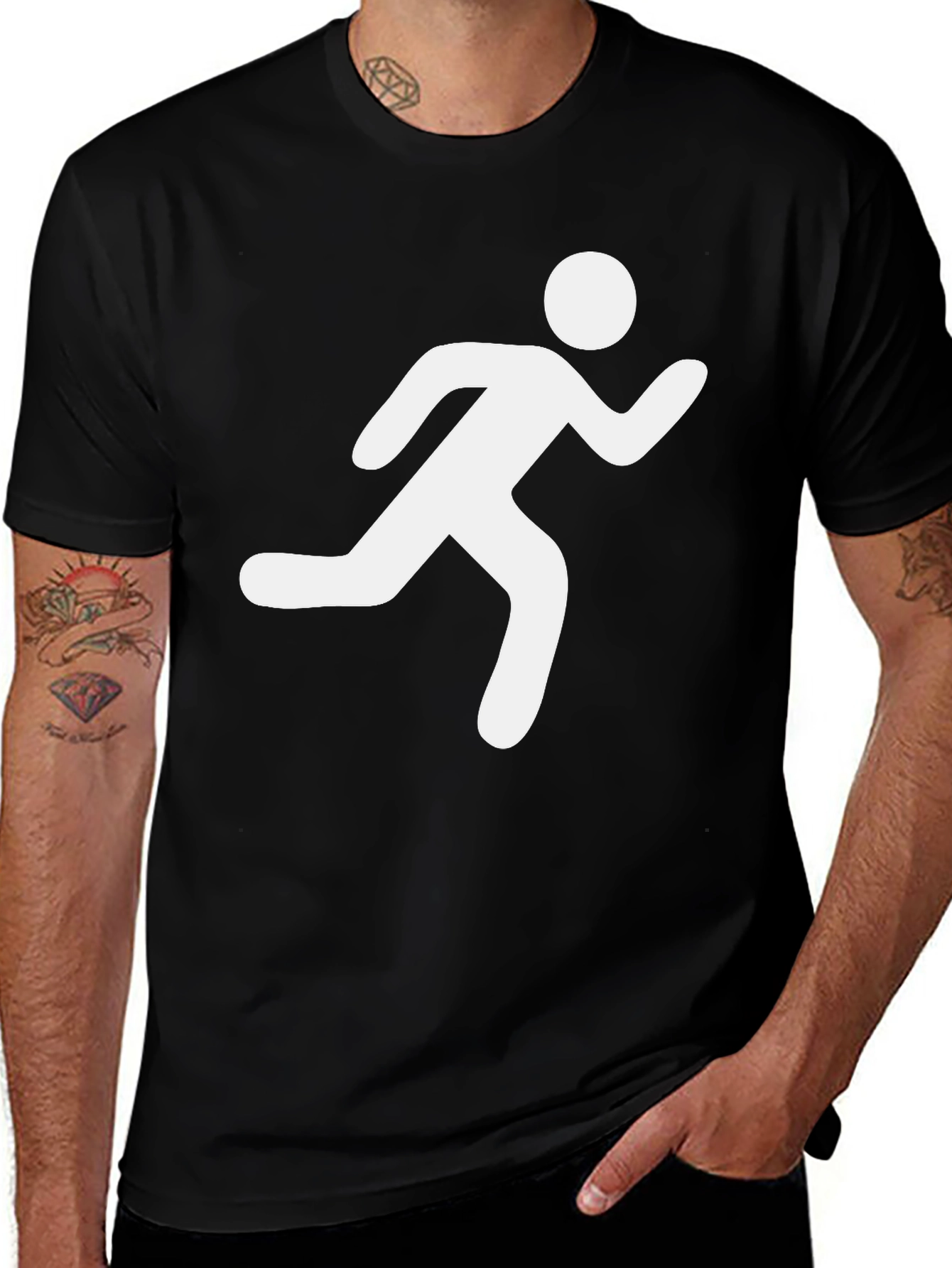 Variant 10 of Men's Black T-Shirt - Running Man Graphic Tee