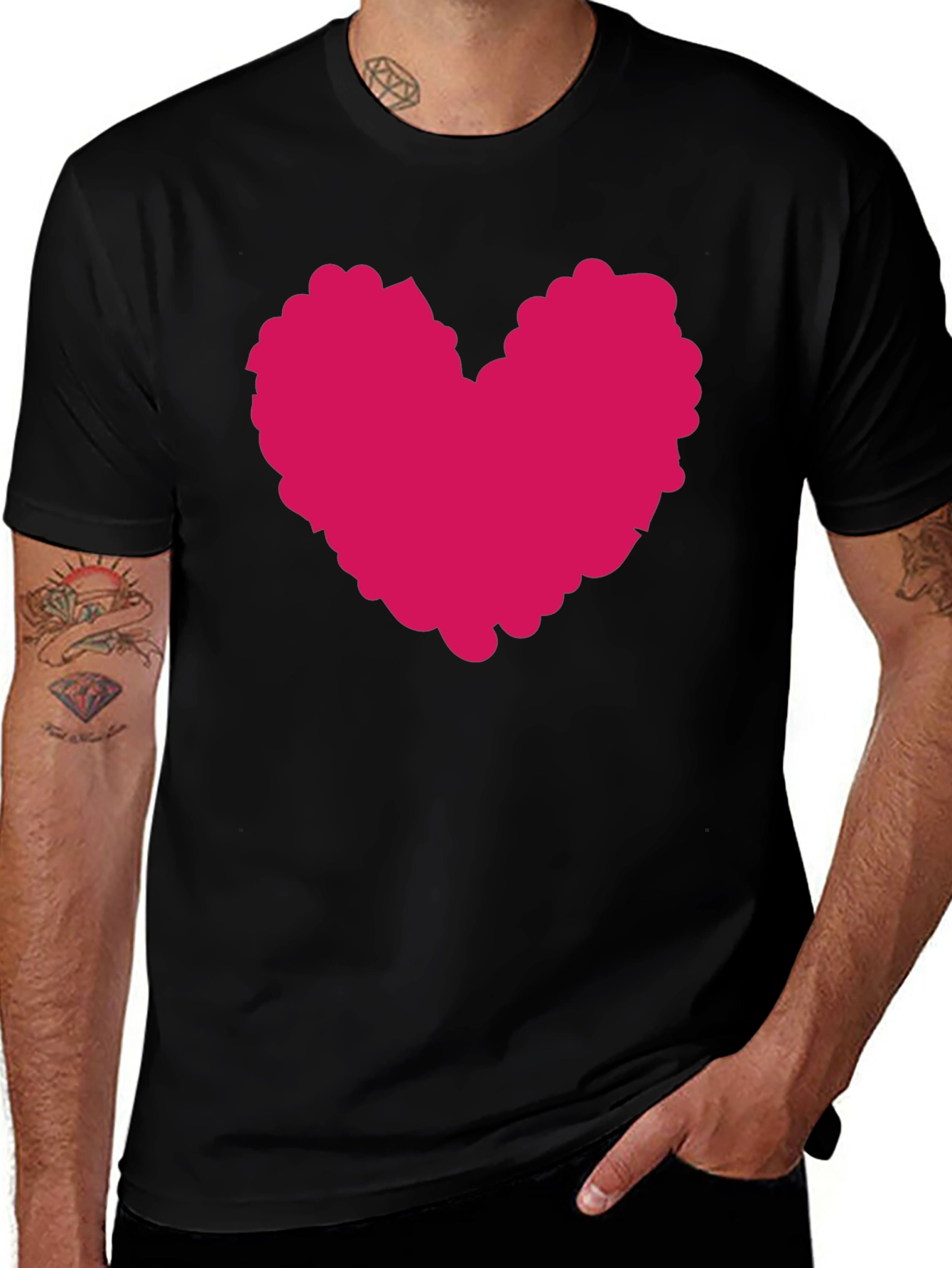 Variant 9 of Black T-Shirt with Pink Heart Graphic Print