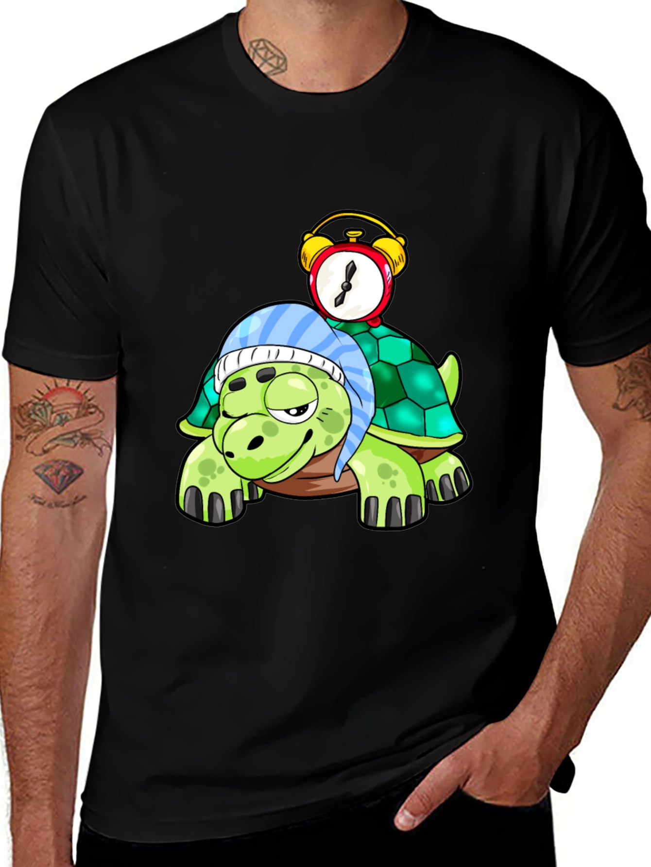 Variant 13 of Cartoon Turtle with Alarm Clock T-Shirt