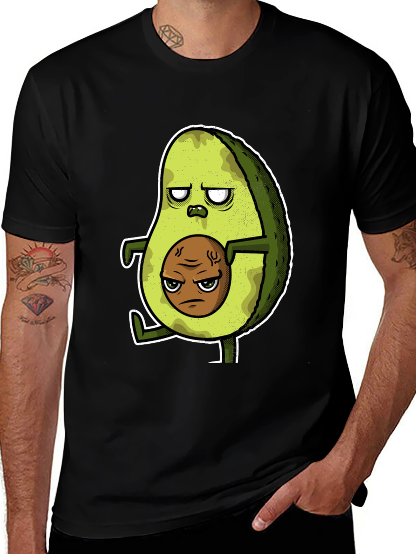 Variant 13 of Funny Avocado Cartoon Graphic Black T-Shirt