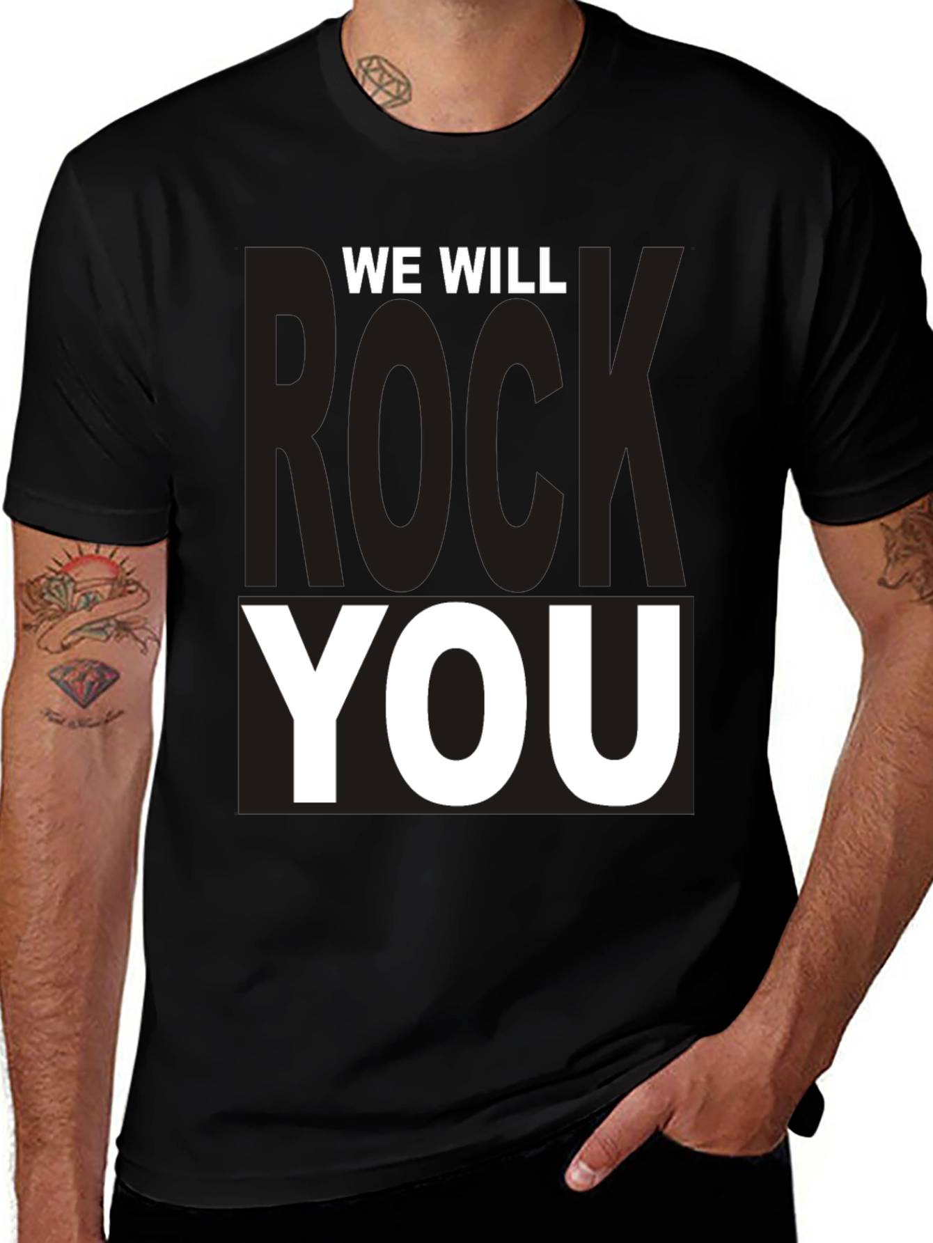 Variant 3 of We Will Rock You Graphic Tee - Black Cotton T-Shirt