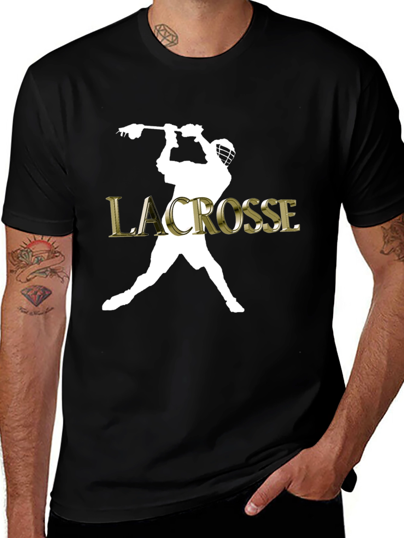 Variant 6 of Lacrosse Player Graphic T-Shirt - Black