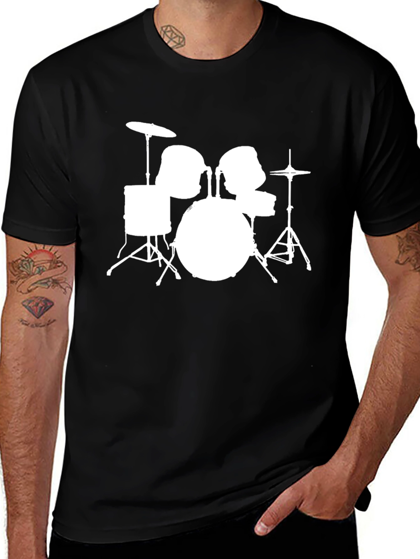 Variant 25 of Drum Set Graphic Tee - Musician Black Shirt
