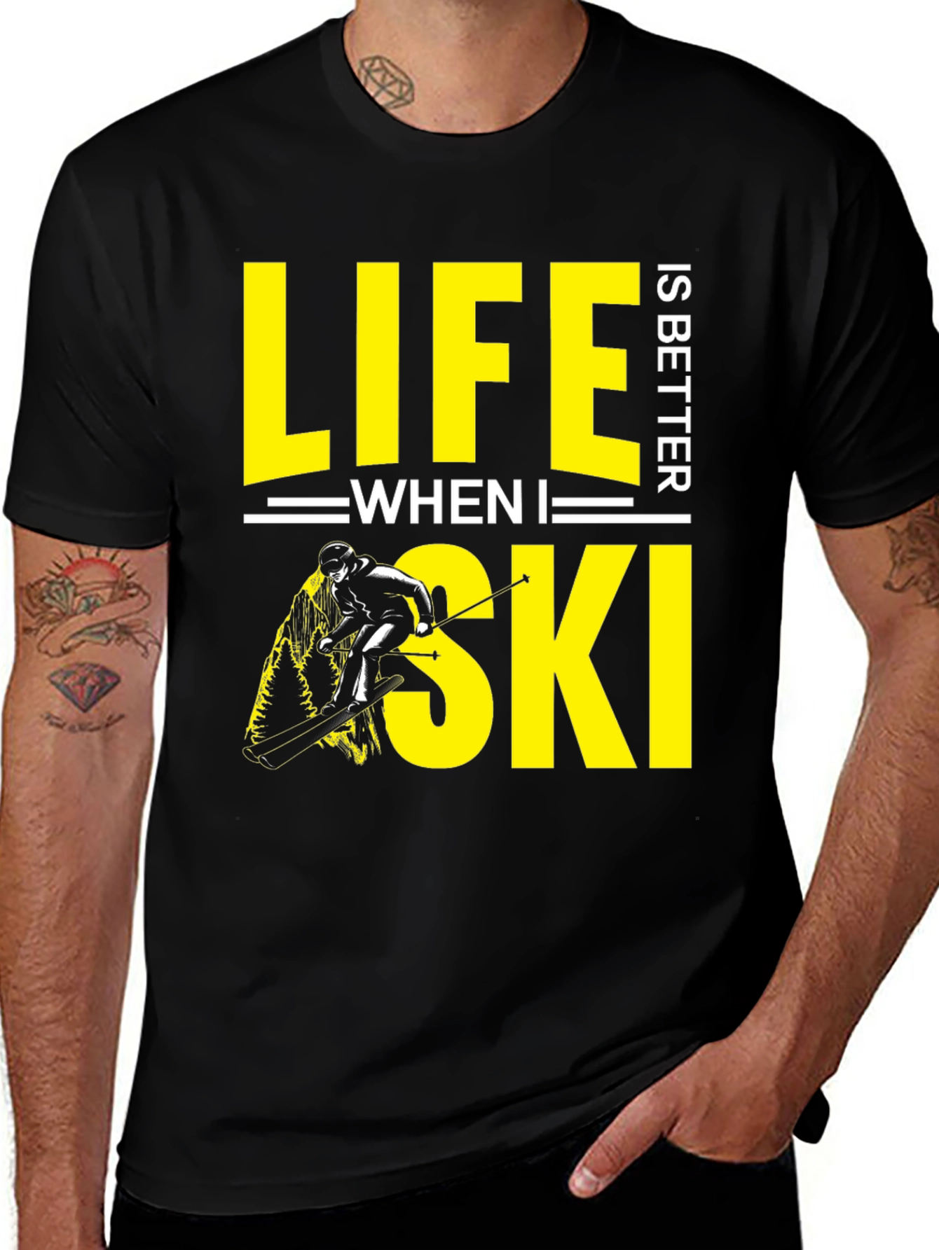 Variant 15 of Life is Better When I Ski Graphic Tee - Black