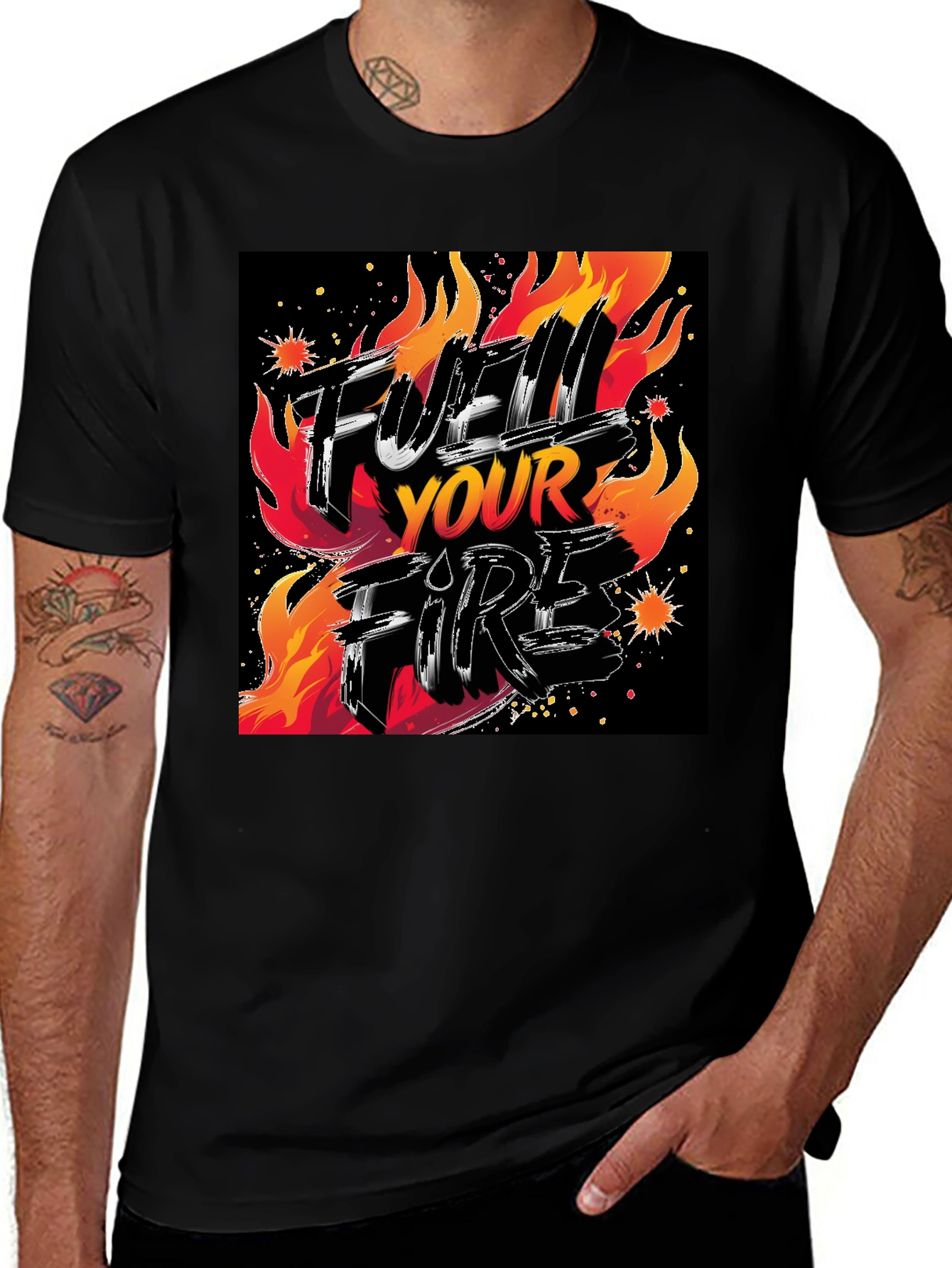 Variant 28 of Fuel Your Fire Graphic Tee - Black Cotton T-Shirt
