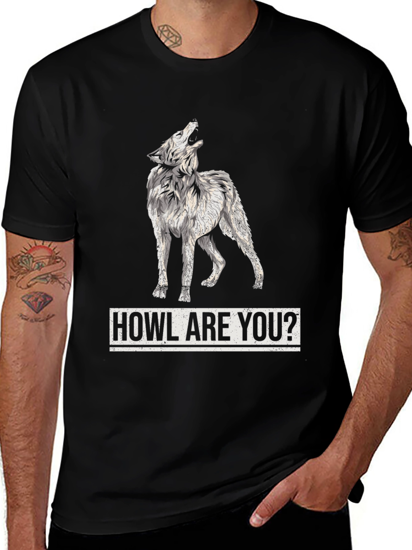 Variant 27 of Howl Are You? Wolf Graphic Print Men's Black T-Shirt