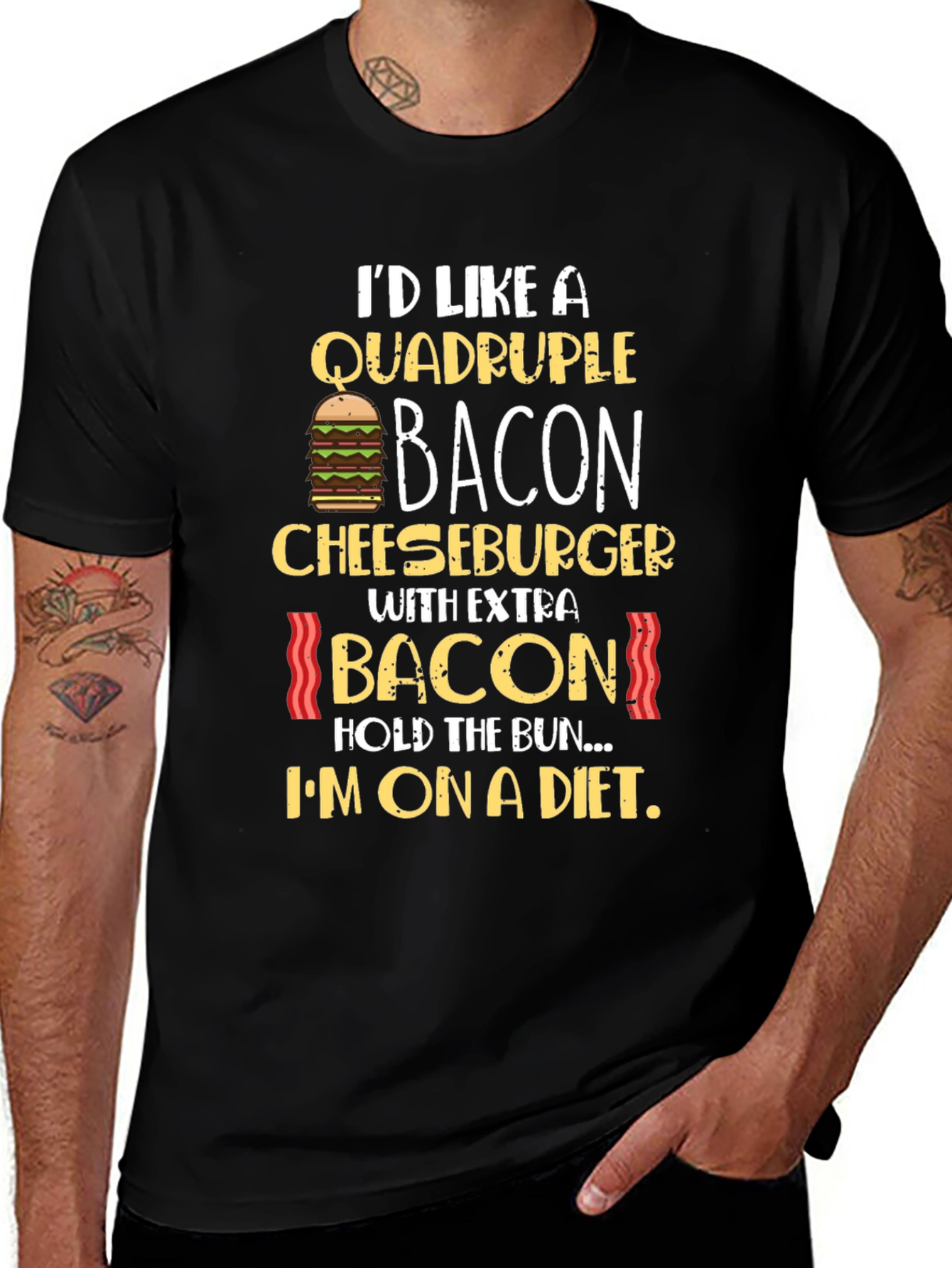 Variant 27 of Quadruple Bacon Cheeseburger Diet T-Shirt