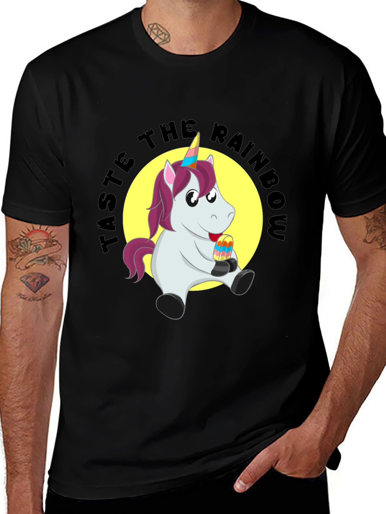 Taste the Rainbow Unicorn Graphic Tee - Black