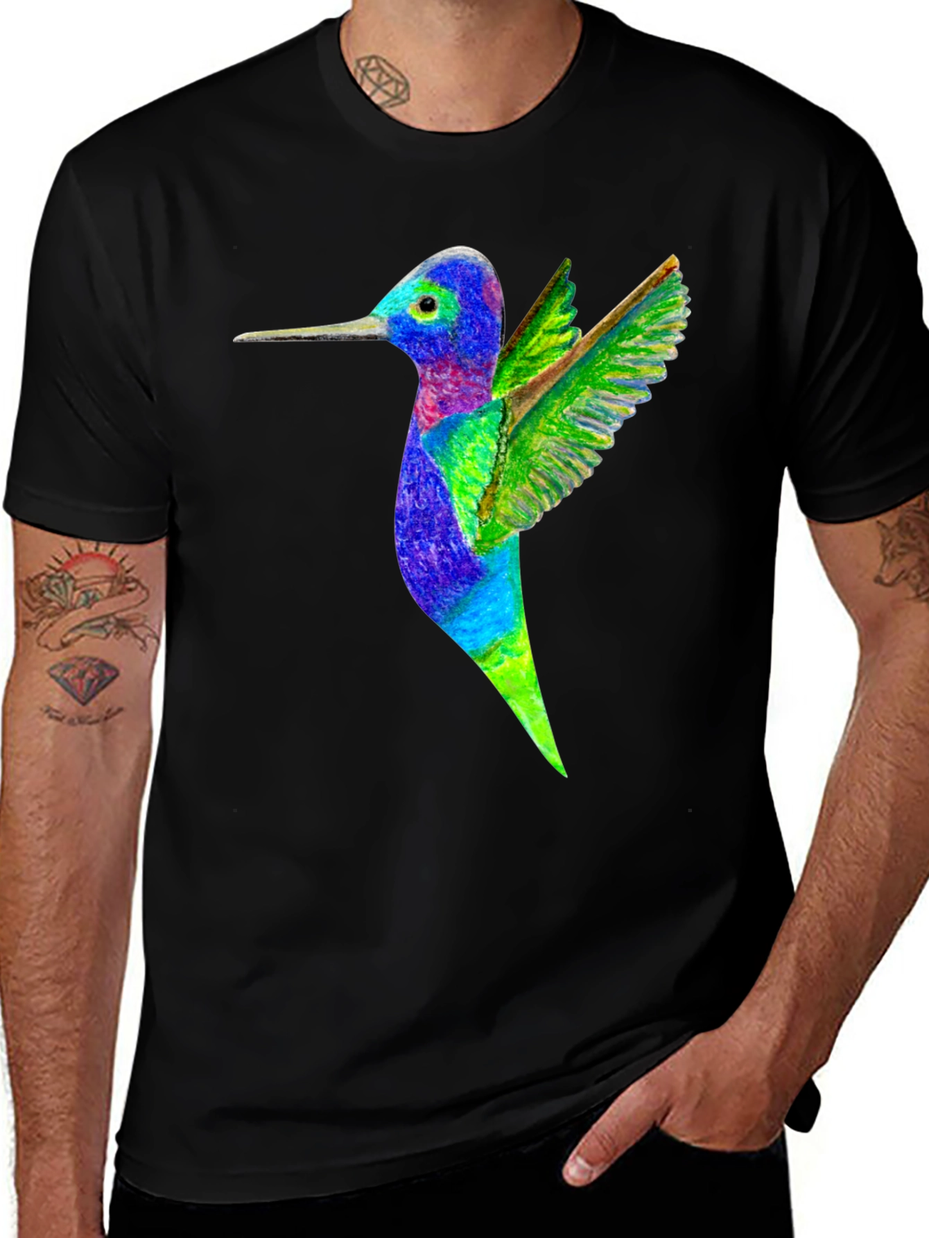 Variant 7 of Colorful Hummingbird Graphic Black T-Shirt