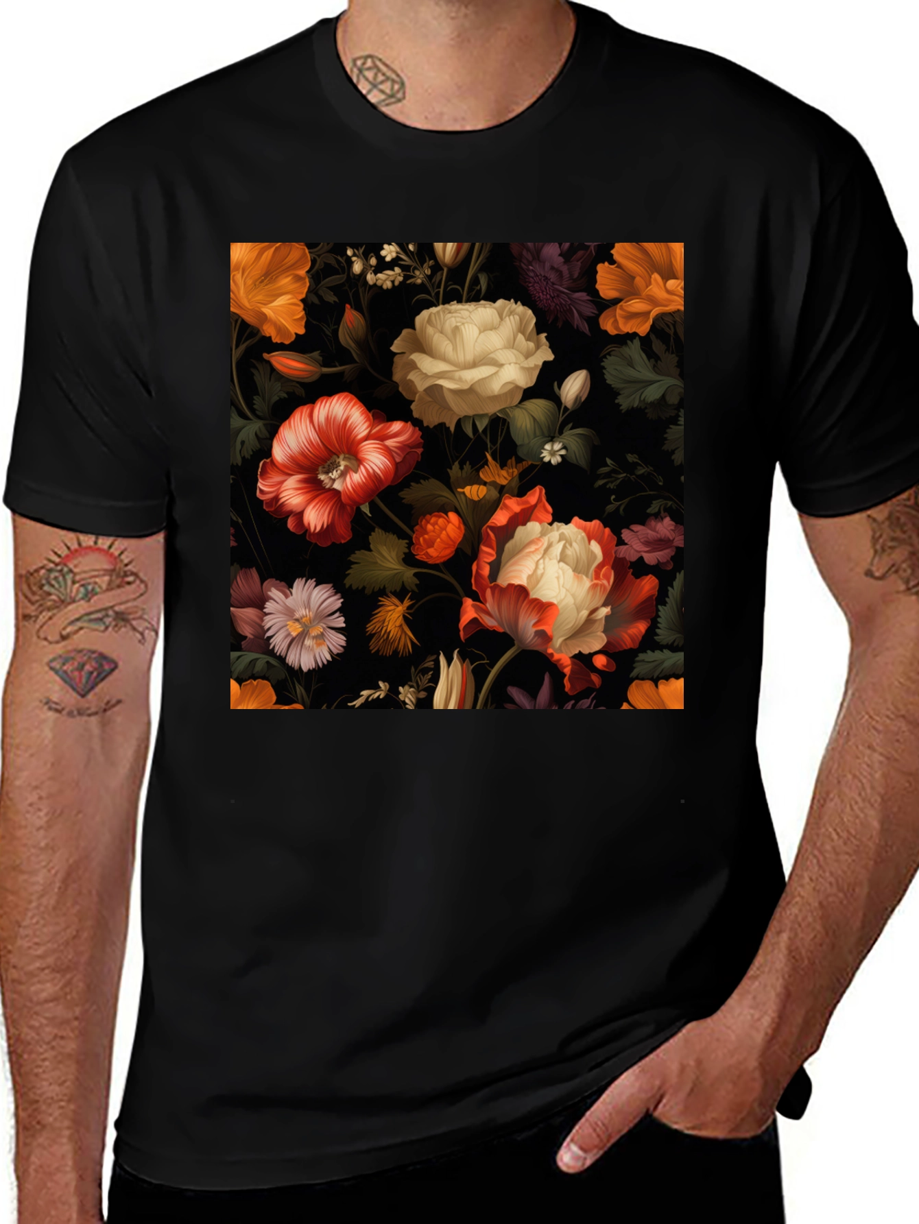 Variant 24 of Floral Print Black T-Shirt