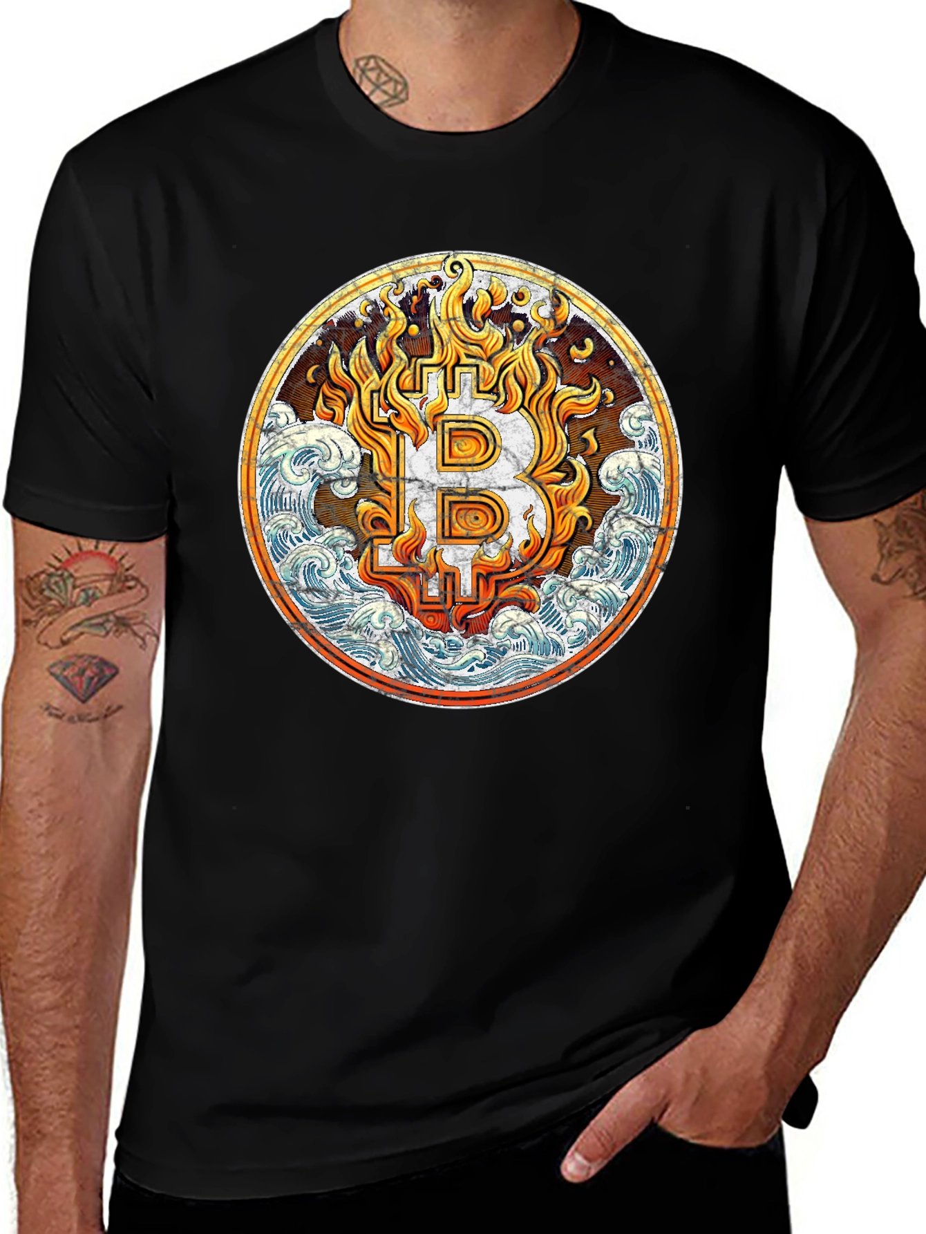 Variant 11 of Bitcoin Flame Wave Graphic Tee - Black