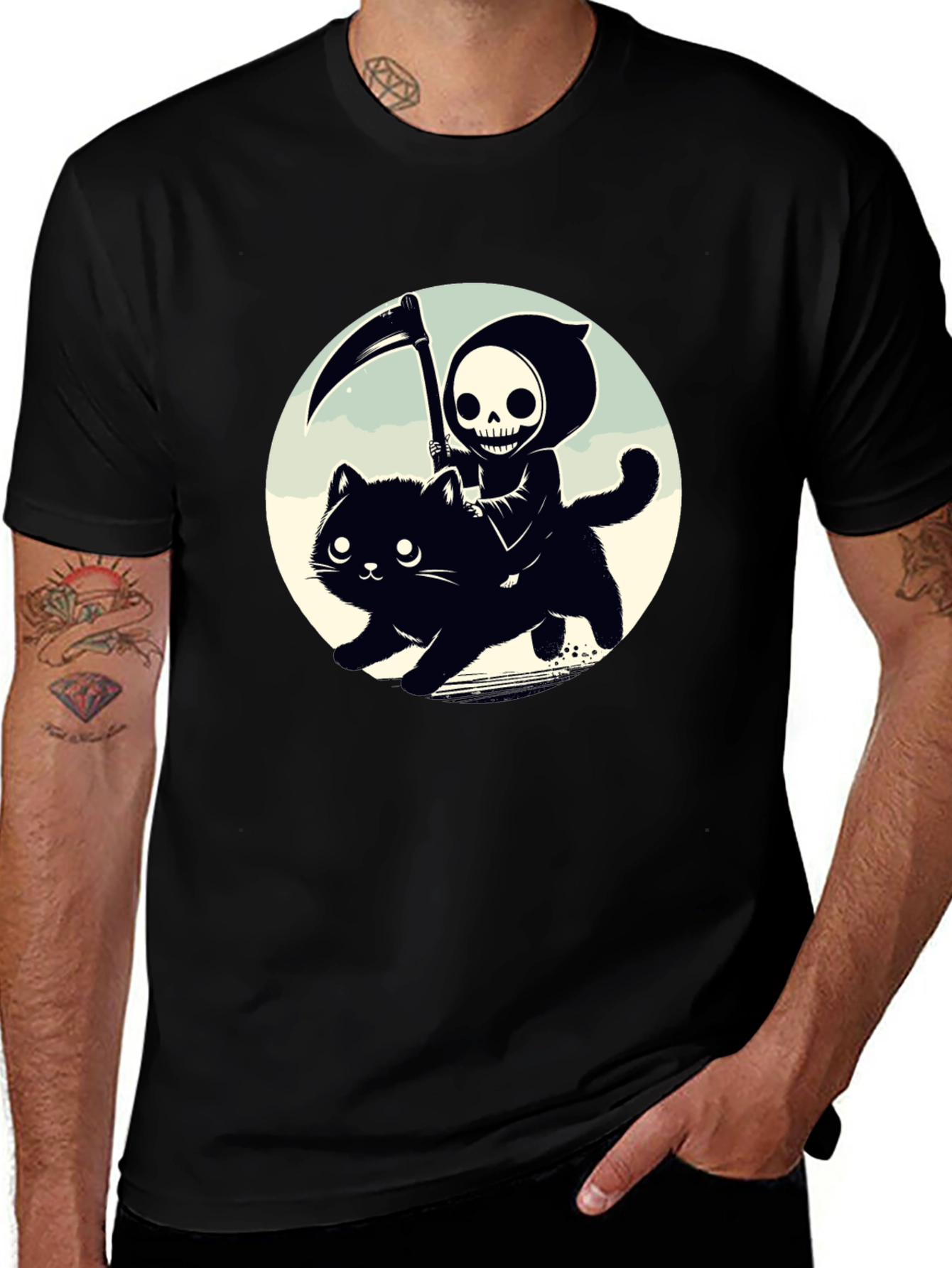Variant 3 of Grim Reaper Riding Cat T-Shirt