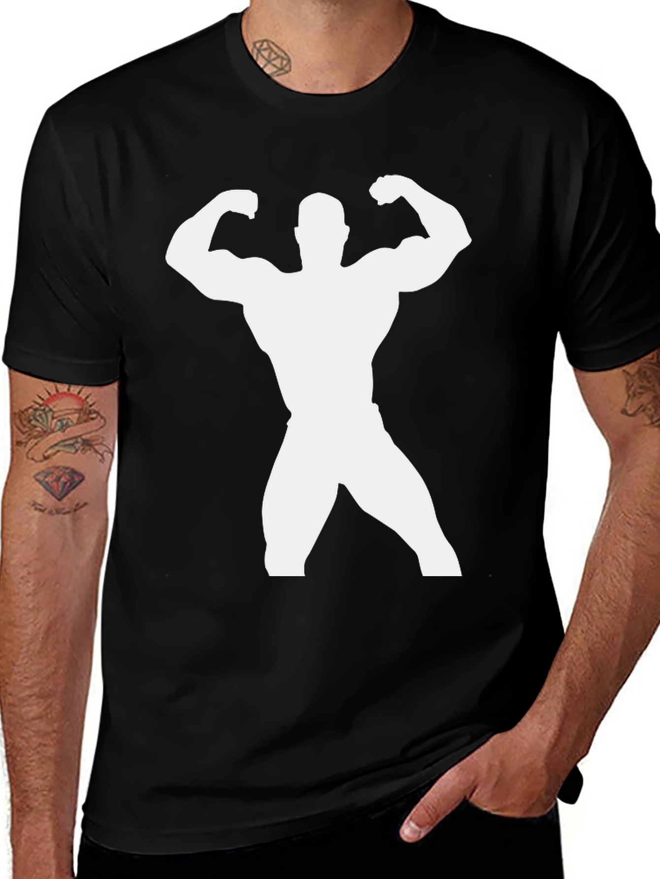 Variant 24 of Bodybuilder Silhouette T-Shirt - Black