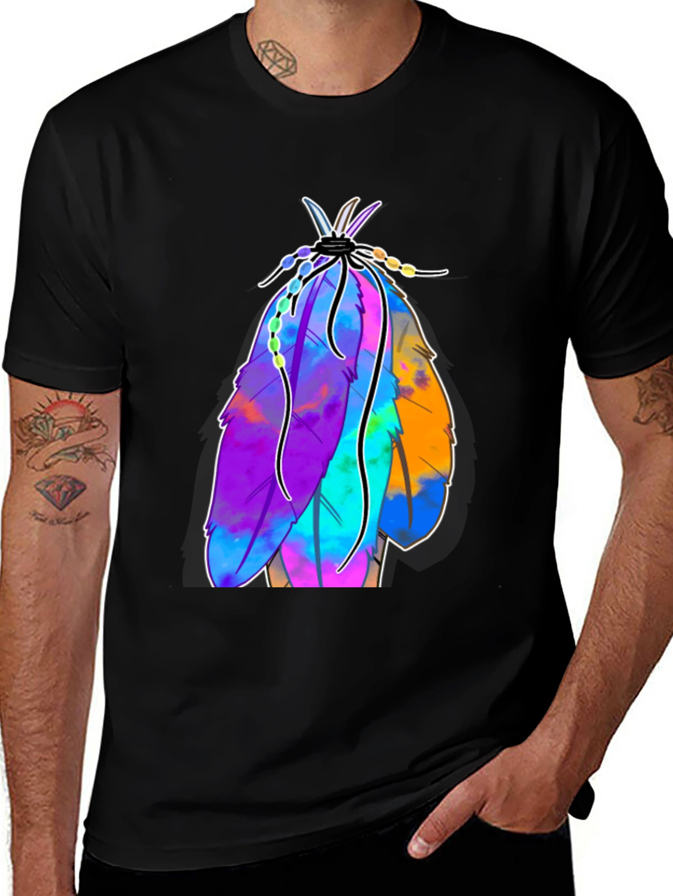 Variant 25 of Colorful Feather Graphic T-Shirt - Trendy Casual Tee